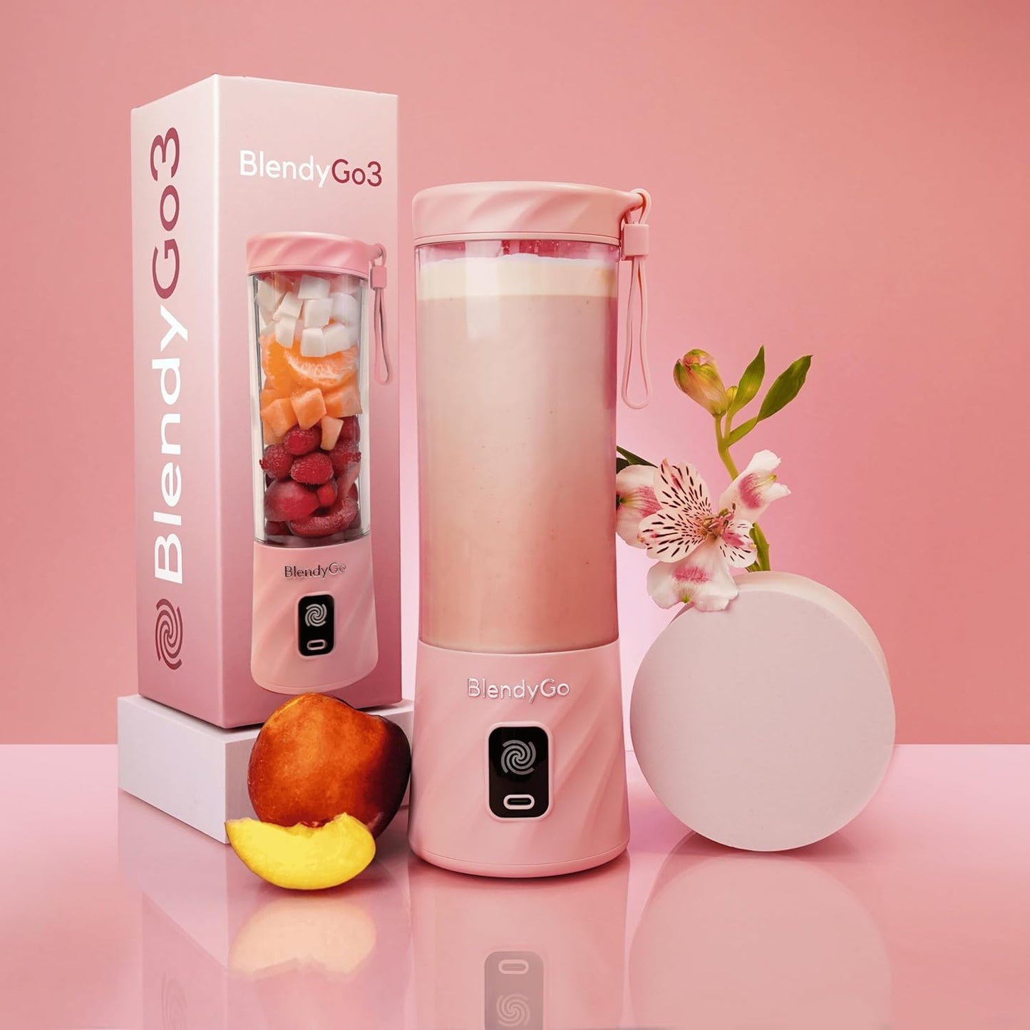 Tragbarer Mini-Standmixer BlendyGo 3, Rosa