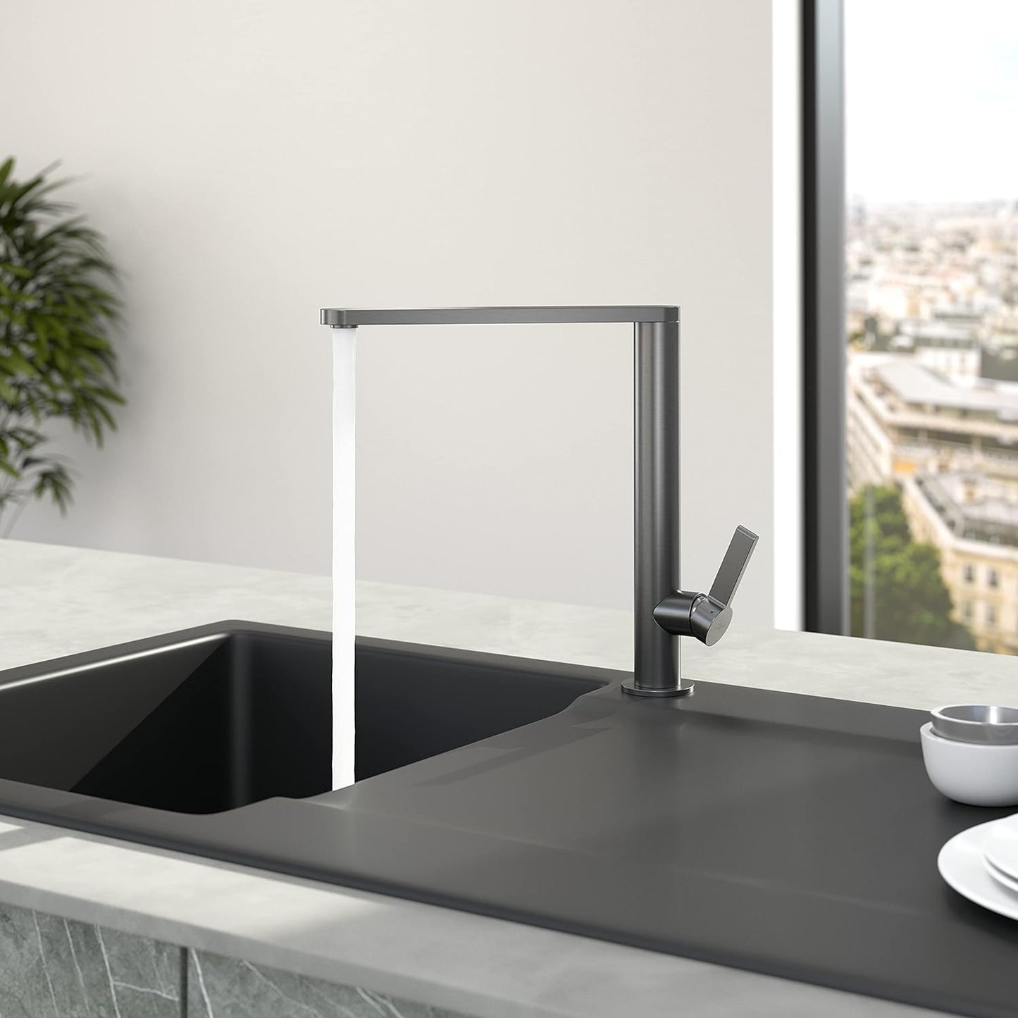 Finera Küchenarmatur mit 360° Schwenkbereich, Anthracite / Rund