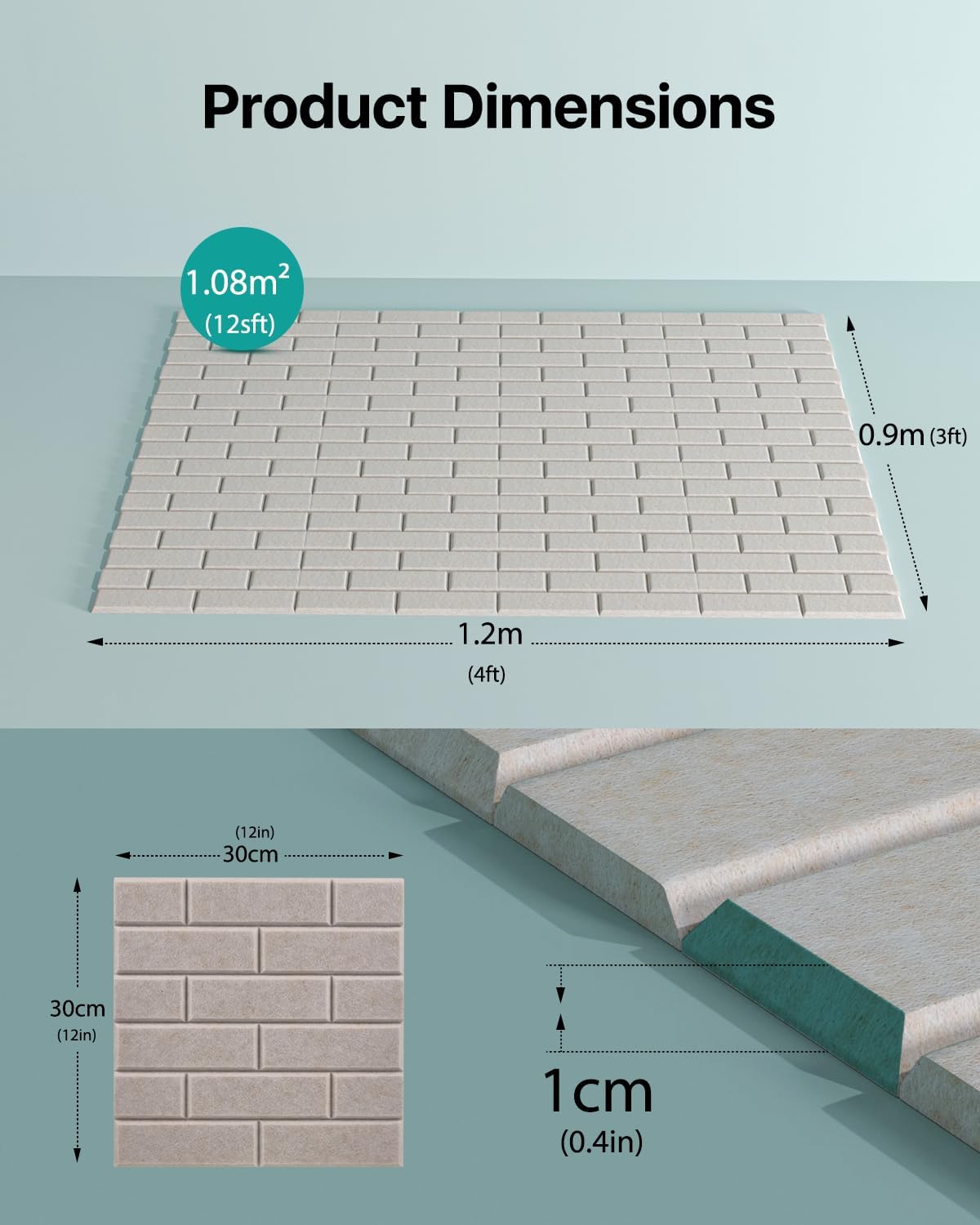 Selbstklebende Akustikpaneele in Ziegeloptik, 12 Stück Beige