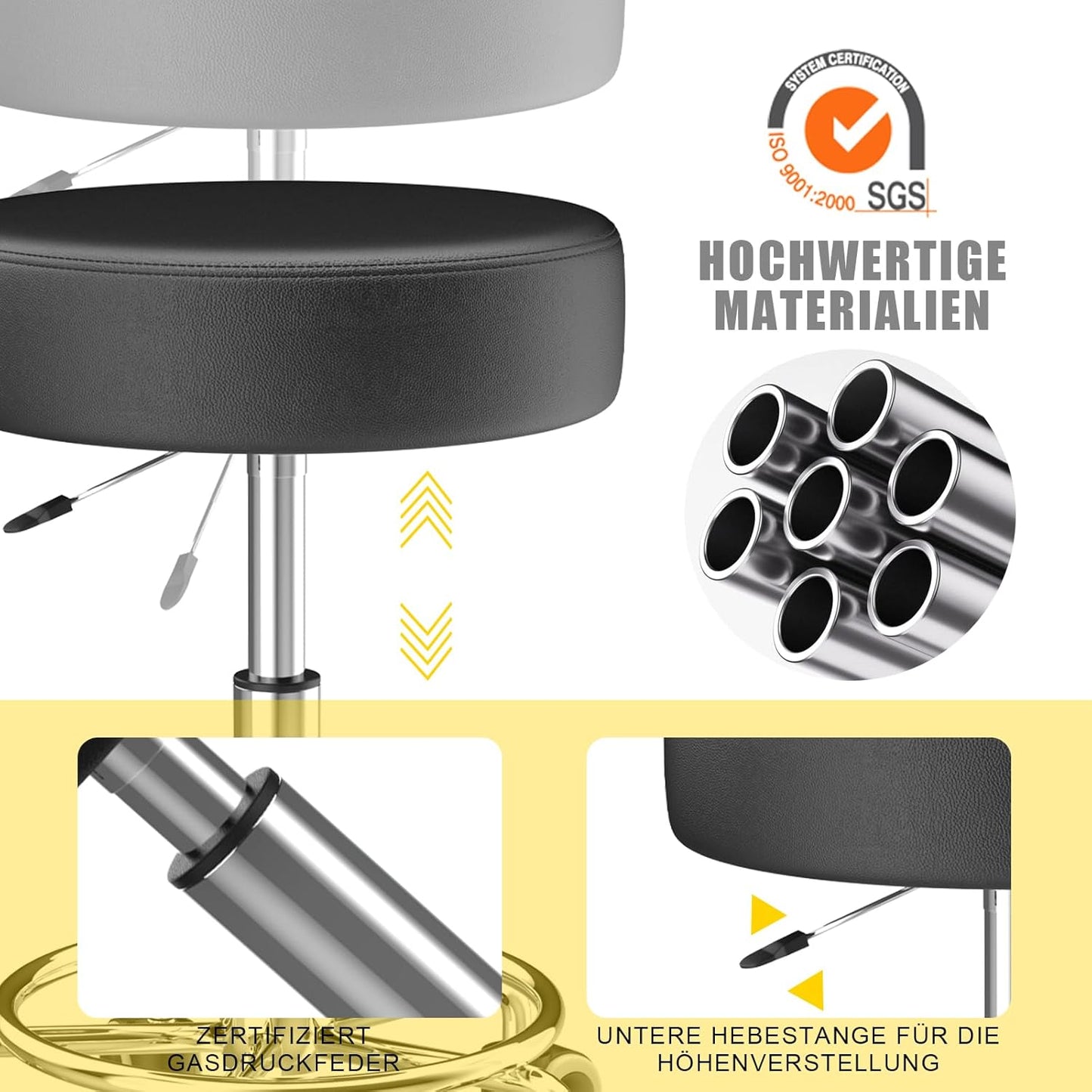 Höhenverstellbarer Rollhocker, 1 Schwarz