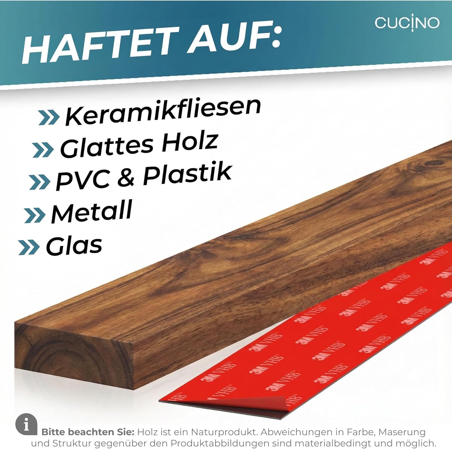 Selbstklebende Messer-Magnetleiste, Akazie 25cm
