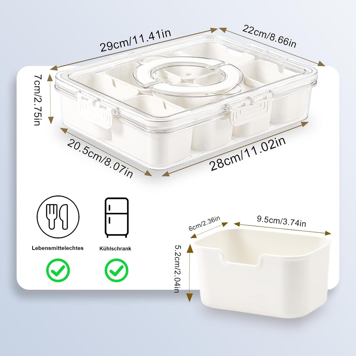 Snackbox mit 8 Fächern und Deckel, 1 Stück