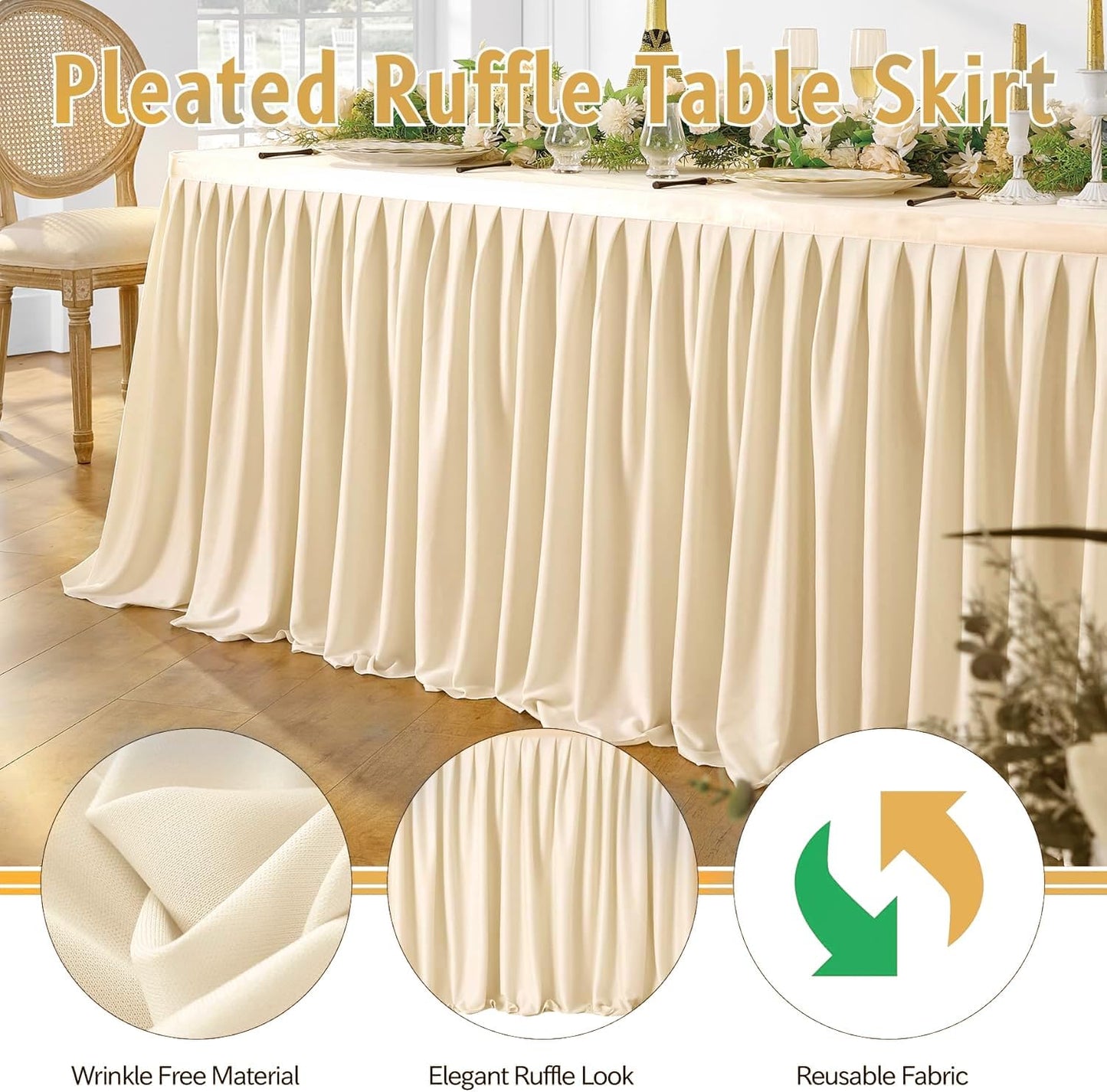 Tischrock für Bankett & Hochzeit, Elfenbein L427cm×H77cm