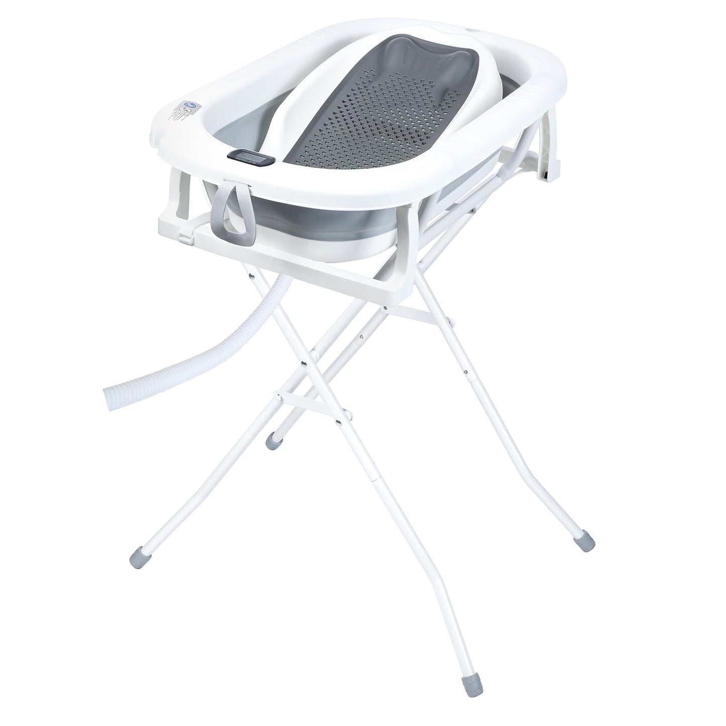 Faltbare Babybadewanne mit Badesitz und Thermometer, Milo Grau (Badesitz, Thermometer) Faltbare Babybadewanne mit Gestell