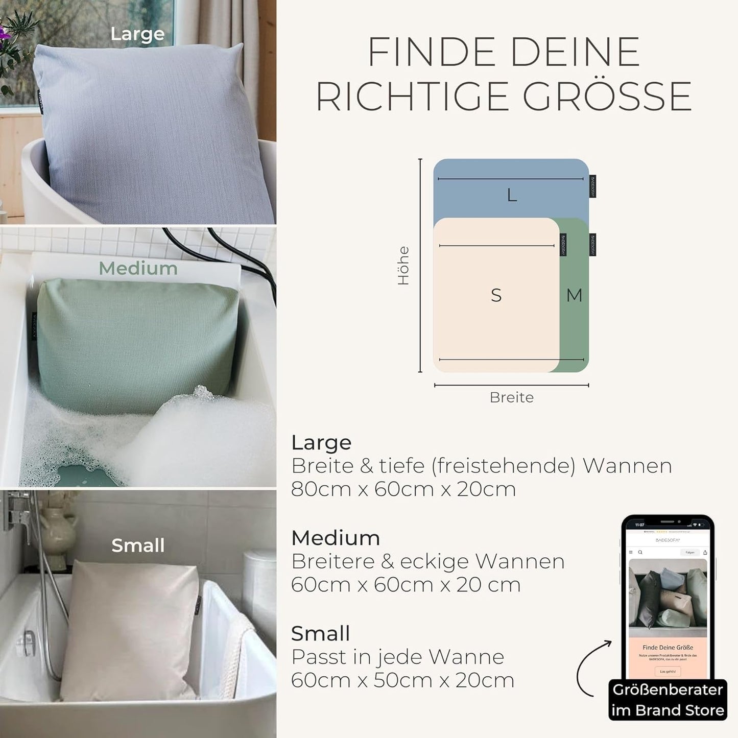 Bequemes Badewannen-Kissen, waschbar & schnelltrocknend, Anthrazit Medium