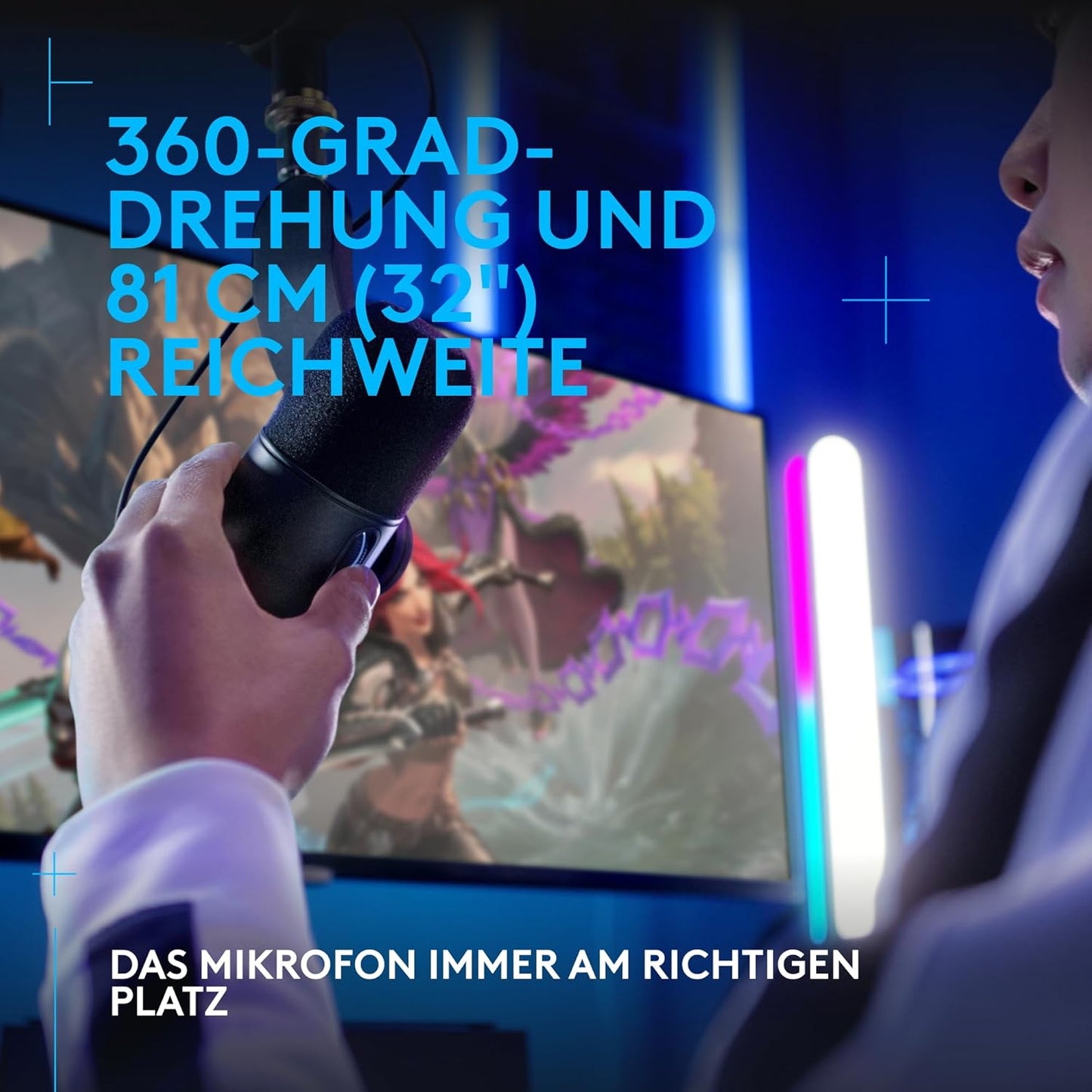 Yeticaster GX Dynamic RGB Gaming Mic, Schwarz Mikrofon + Schwenkarm