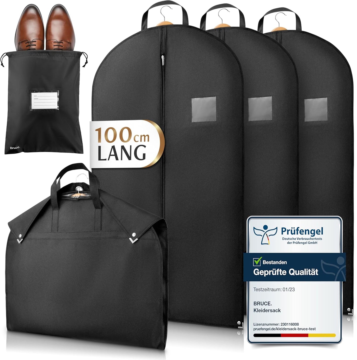 3-teiliges Kleidersack-Set kurz mit Schuhbeutel, 100x60cm 3 Stück