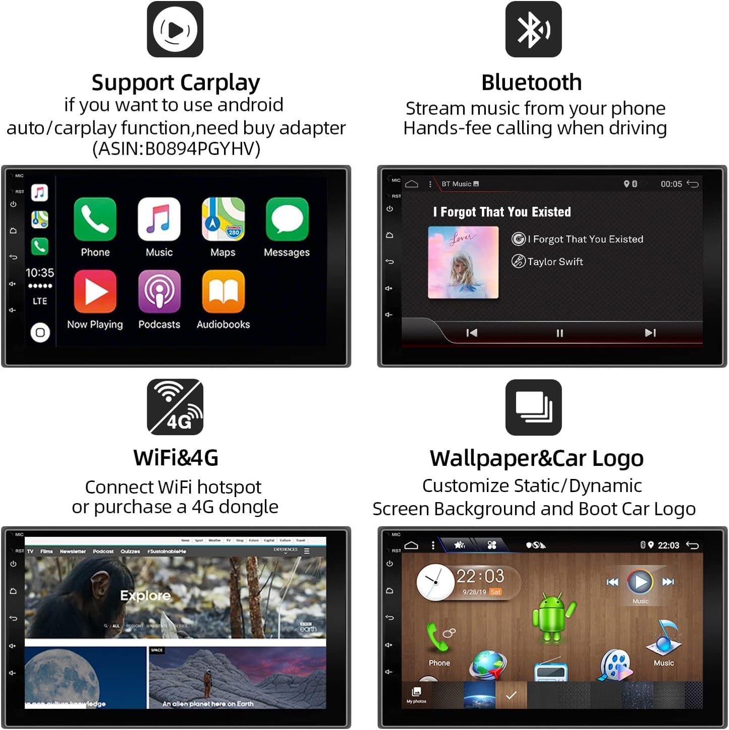 Android 10 2G32G Doppel Din Autoradio mit Navi & Rückfahrkamera, Android 10-2G32G