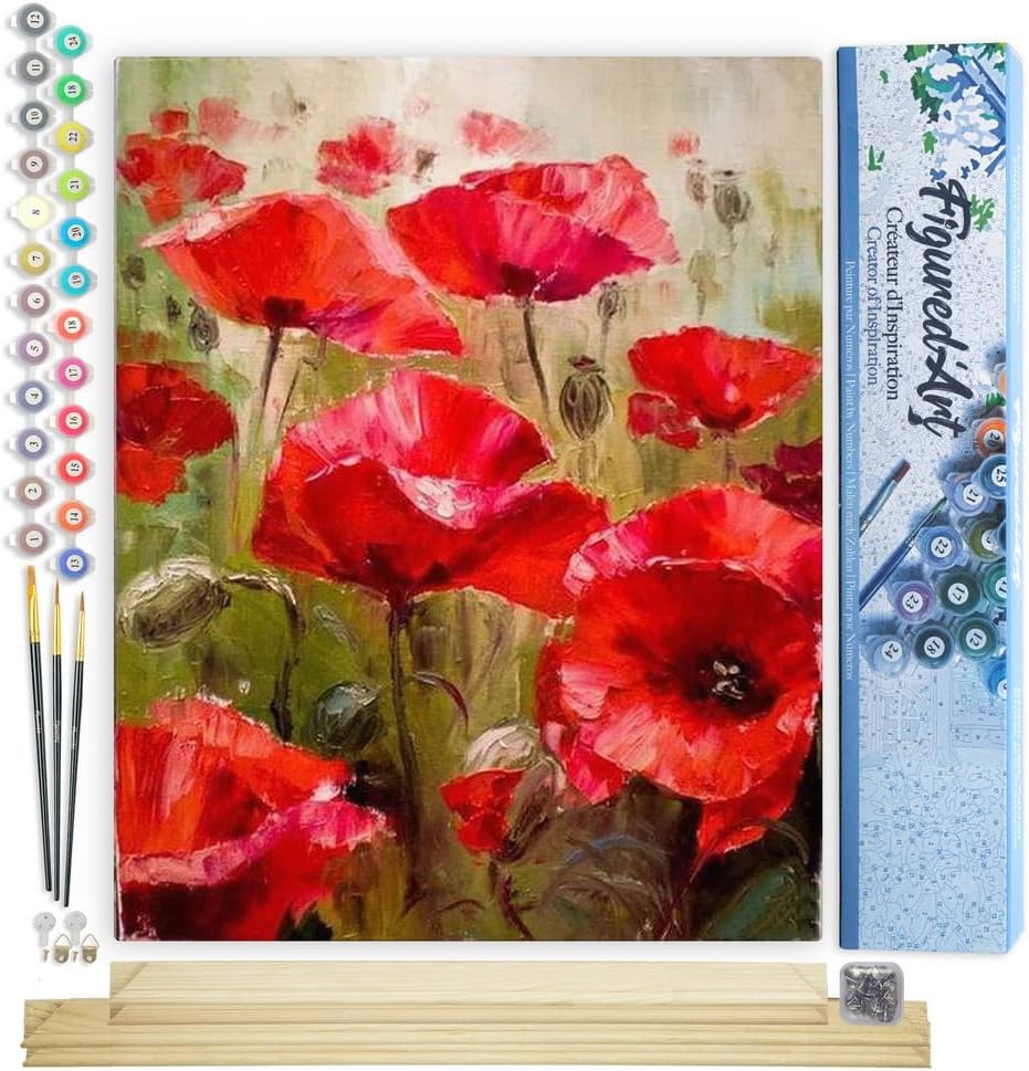 Malen nach Zahlen Set Mohnfeld, Mohnfeld 40x50cm Mit Keilrahmen (nicht gespannt)