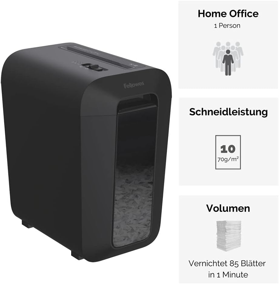 Powershred LX65, Schwarz ; LX65 – 10 Blatt – Cross Cut – 22 Liter Papierkorb / 10 Blatt