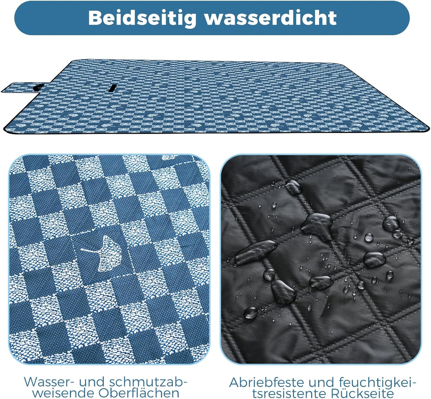 Faltbare Outdoor-Picknickdecke, 200 x 200 cm (Rechteckig) Jeansblau
