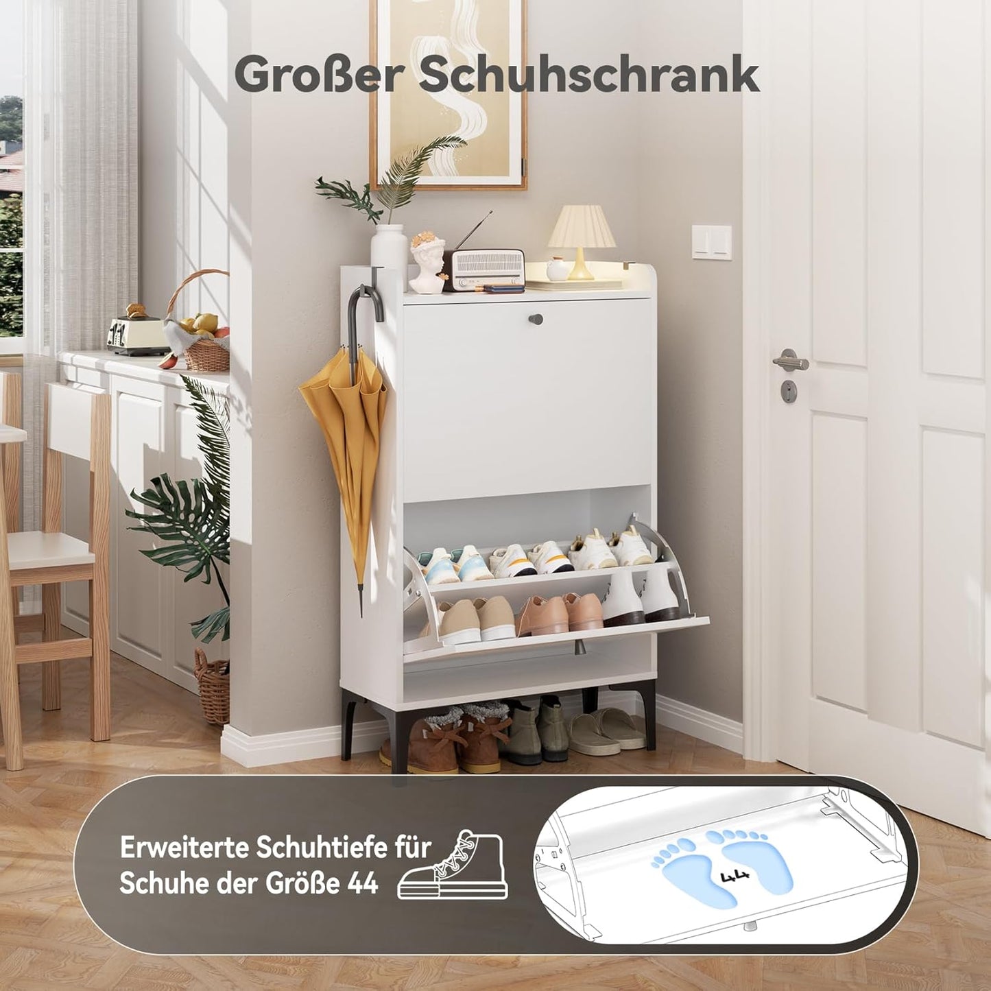 Schuhschrank mit 2 Flip-Schubladen, 60cm Weiß