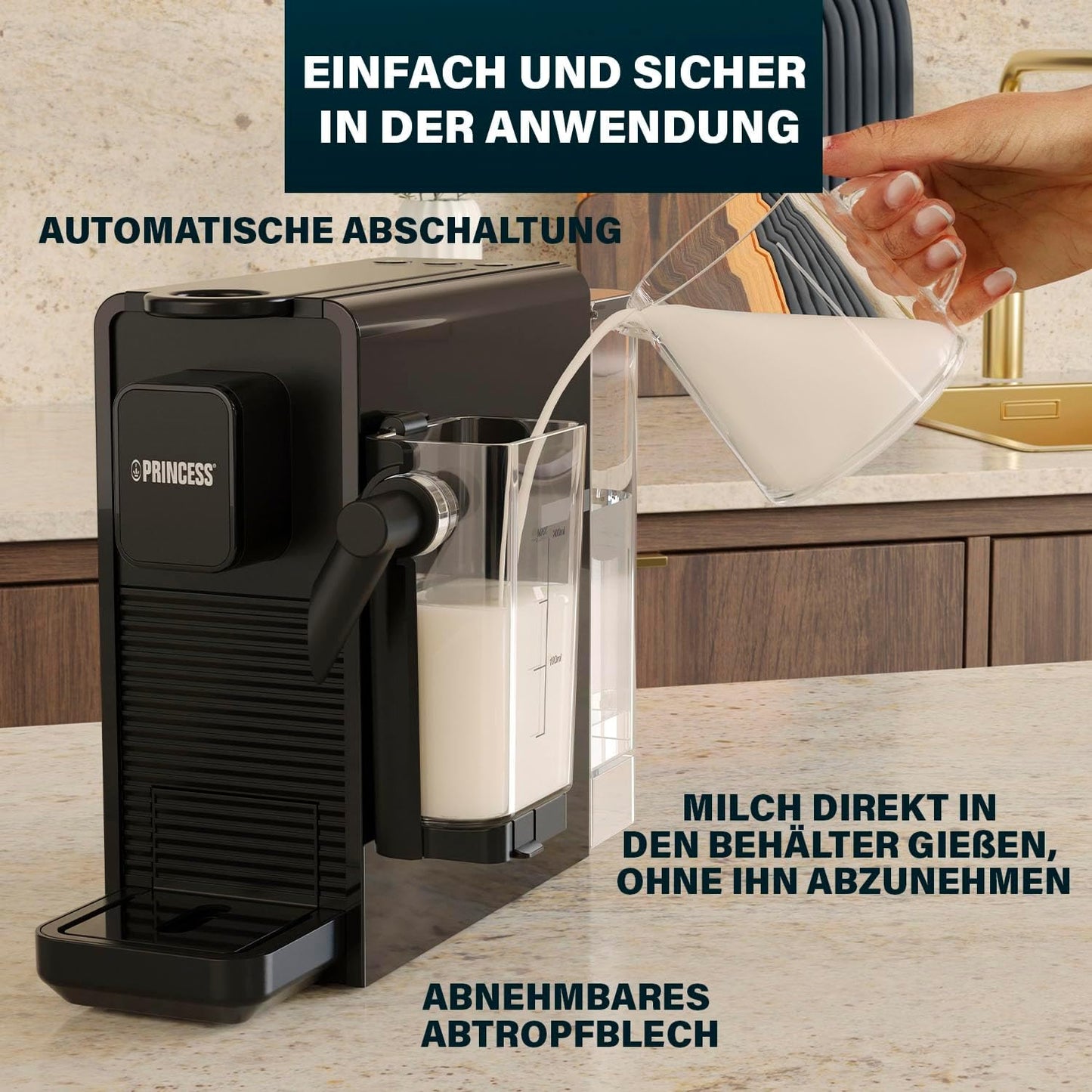Kapselmaschine mit Milchsystem, Mit automatischem Milchsystem