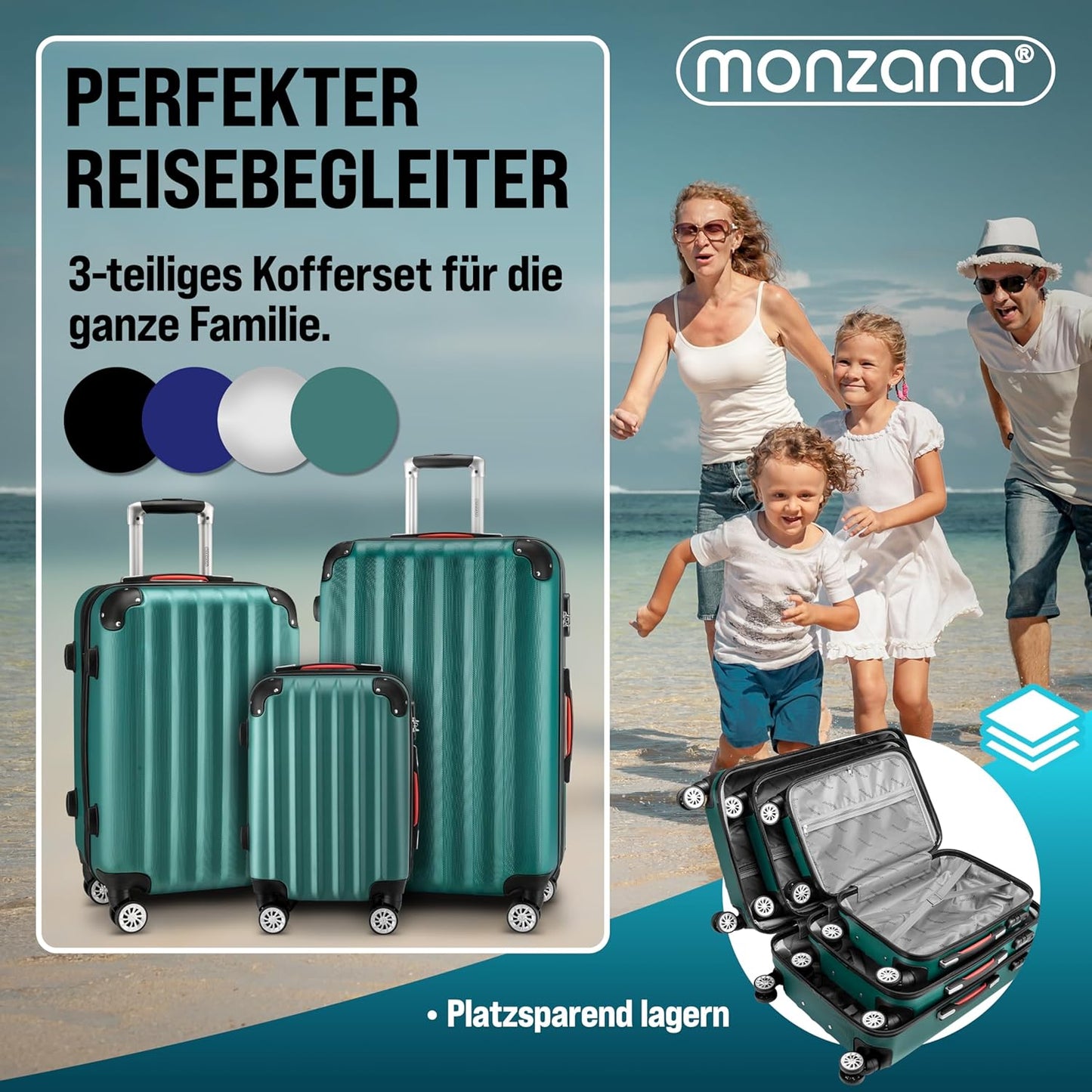 3-teiliges Hartschalenkoffer-Set mit Kofferwaage, Grün