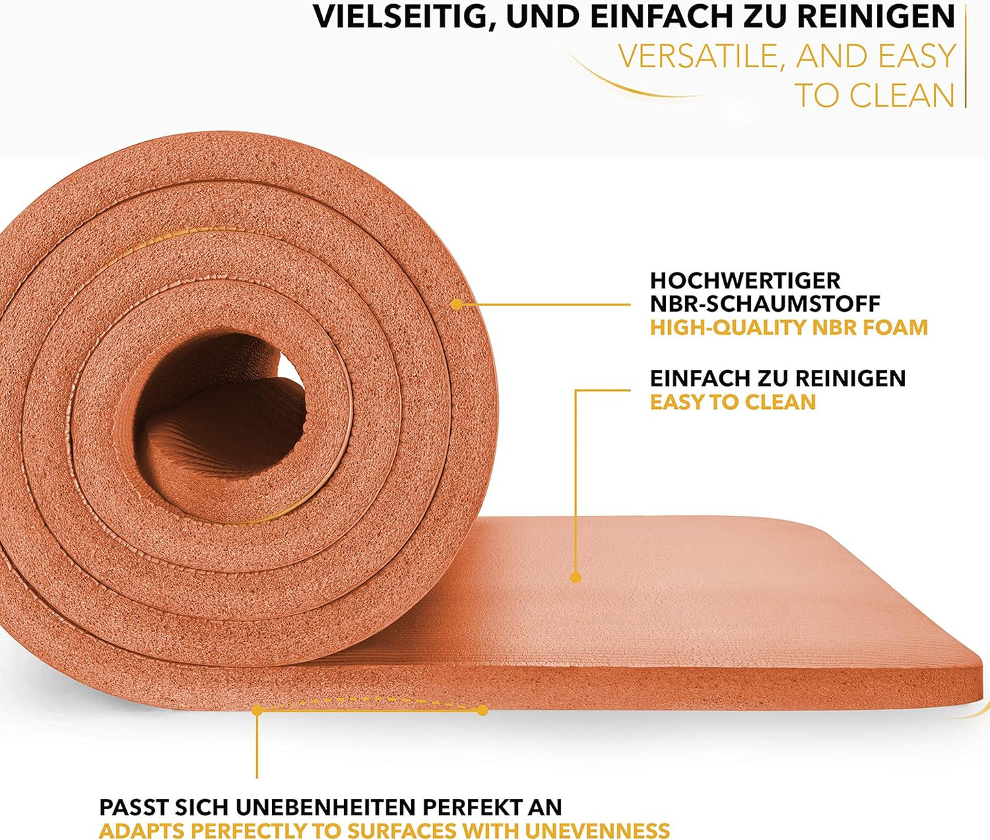 Yogamatte rutschfest, Phthalatfrei, inkl. Tragegurt, Orange 185 x 60 x 1,5 cm