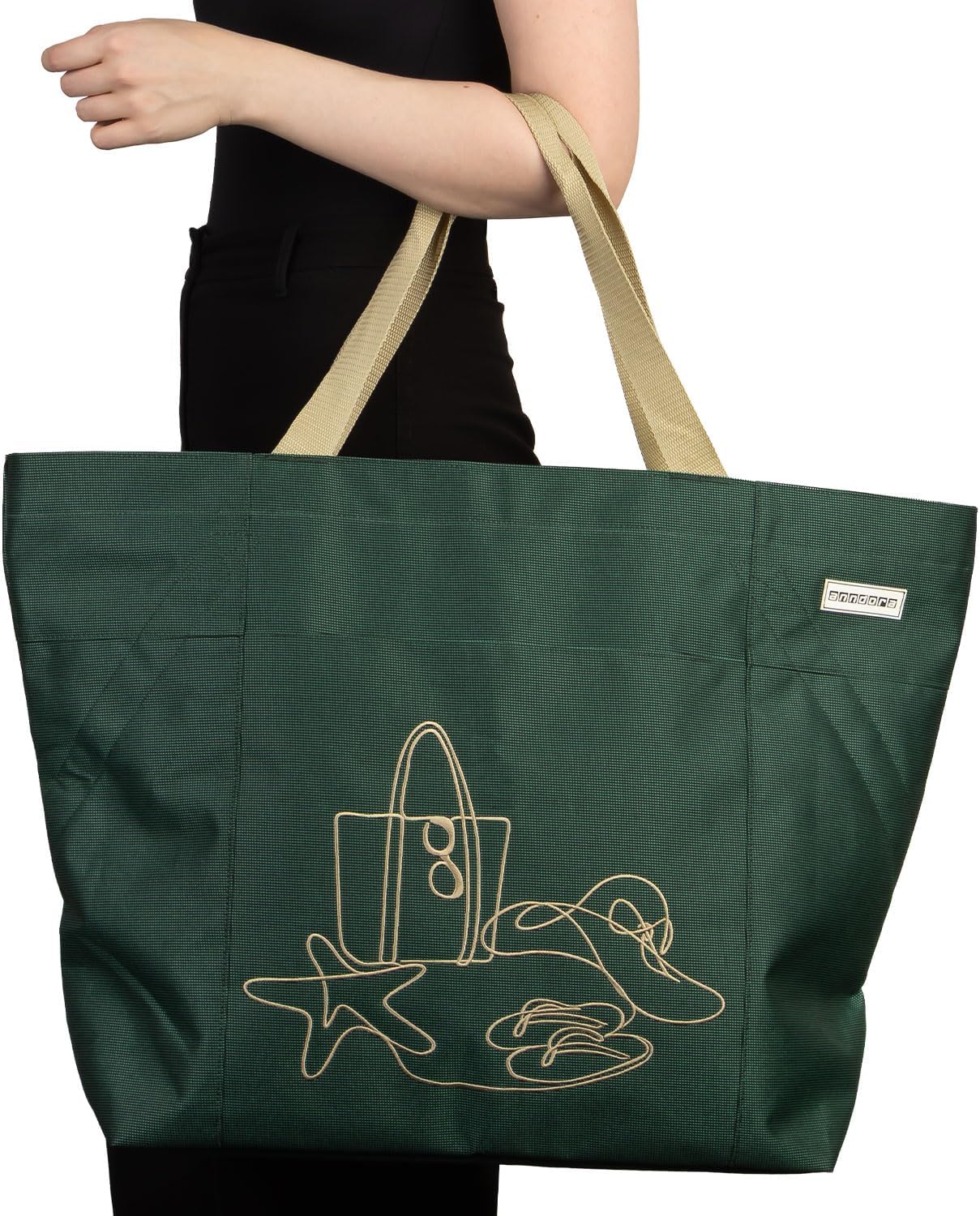 Strandtasche, Grün Bestickt