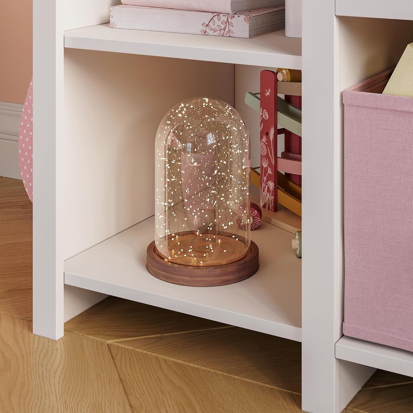 Kinderregal mit Sitzbank und Aufbewahrungsboxen, Weiss / Rosa