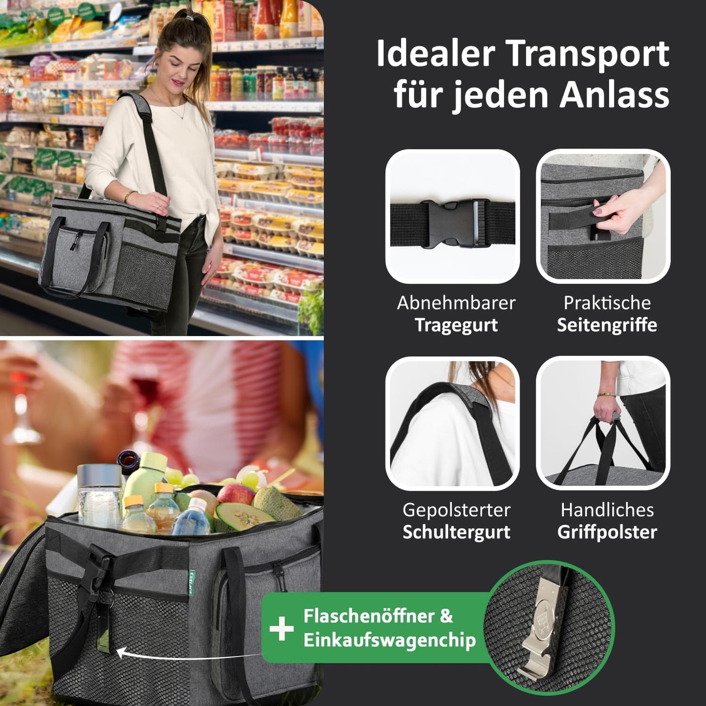 Faltbare Kühltasche, 30 Liter Grau