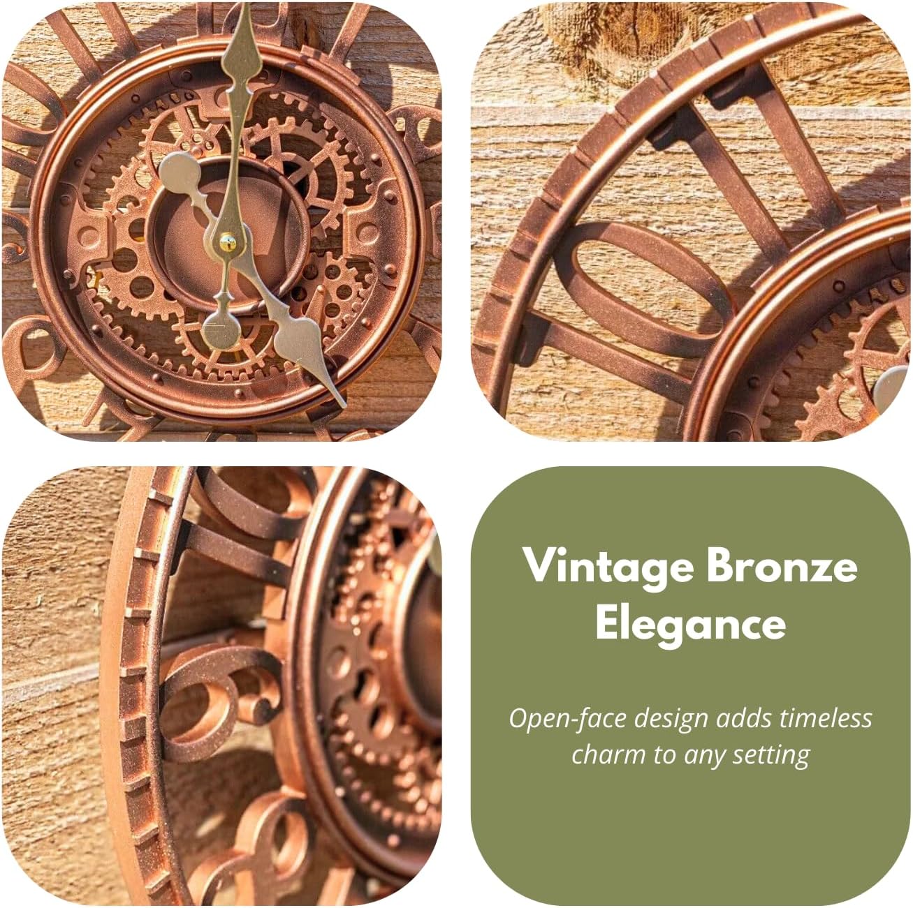Wetterfeste Gartenuhr, Bronze Face Ouverte 30 Cm Horloge (Gclock6)