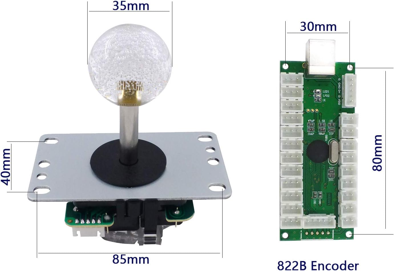 Arcade Stick DIY Kit mit 10 LED Tasten & Joystick, multicolor