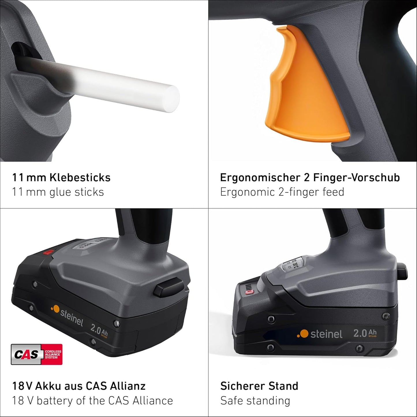 Akku Heissklebepistole - Mobilglue 5011 Set, inkl. 2.0 Ah CAS Akku 18 V + Ladegerät