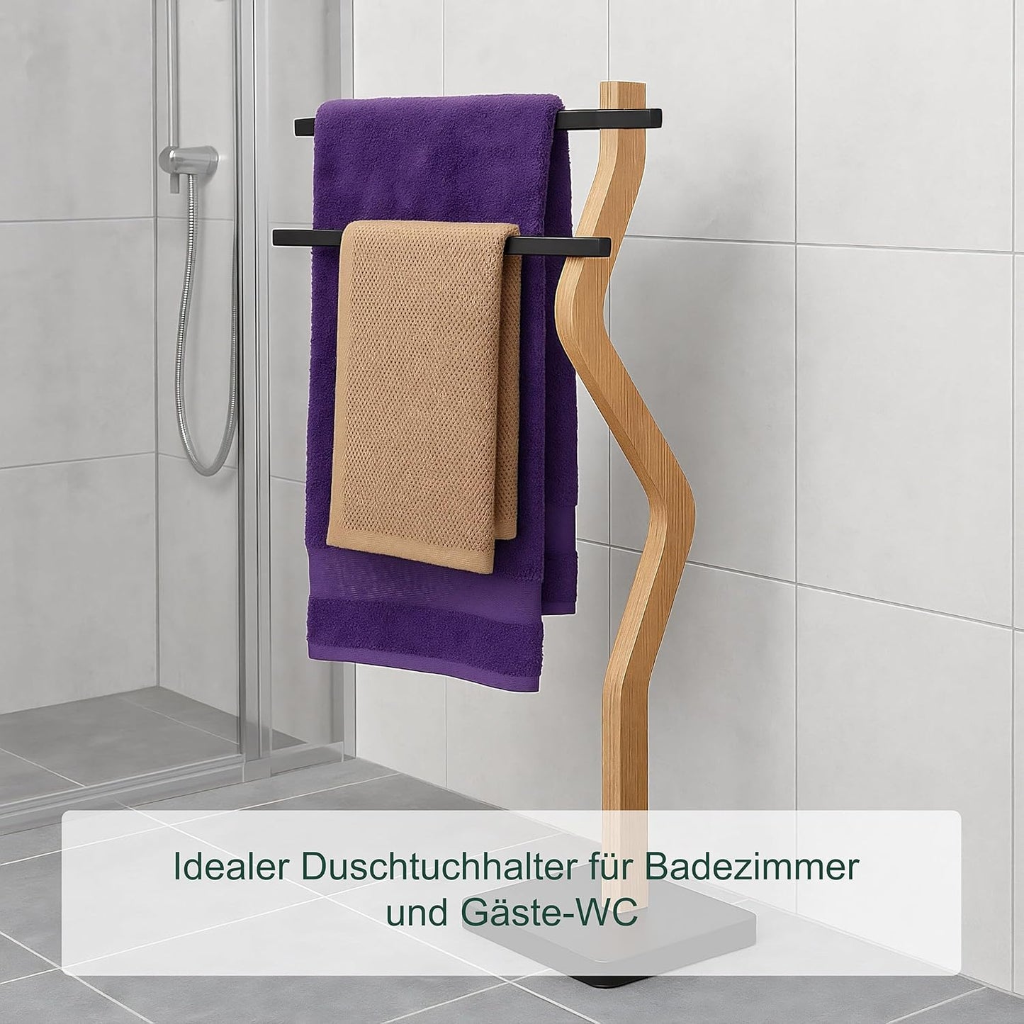 Handtuchhalter mit 2 Stangen, Schwarz/Natur