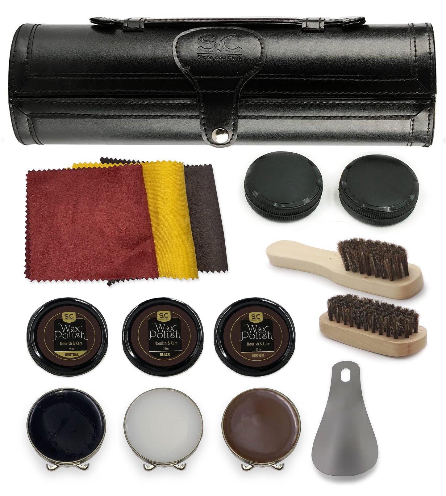 12-teiliges Schuhpflege-Set für Leder, Klassischer Schwarzer Bausatz