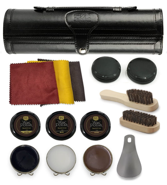12-teiliges Schuhpflege-Set für Leder, Klassischer Schwarzer Bausatz