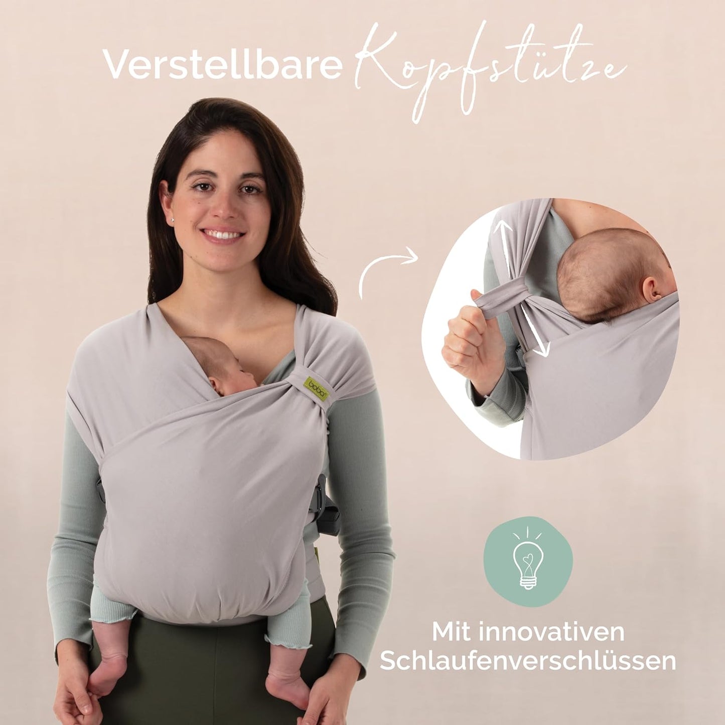 2-in-1 Babytrage & Tragetuch ab Geburt, Grau