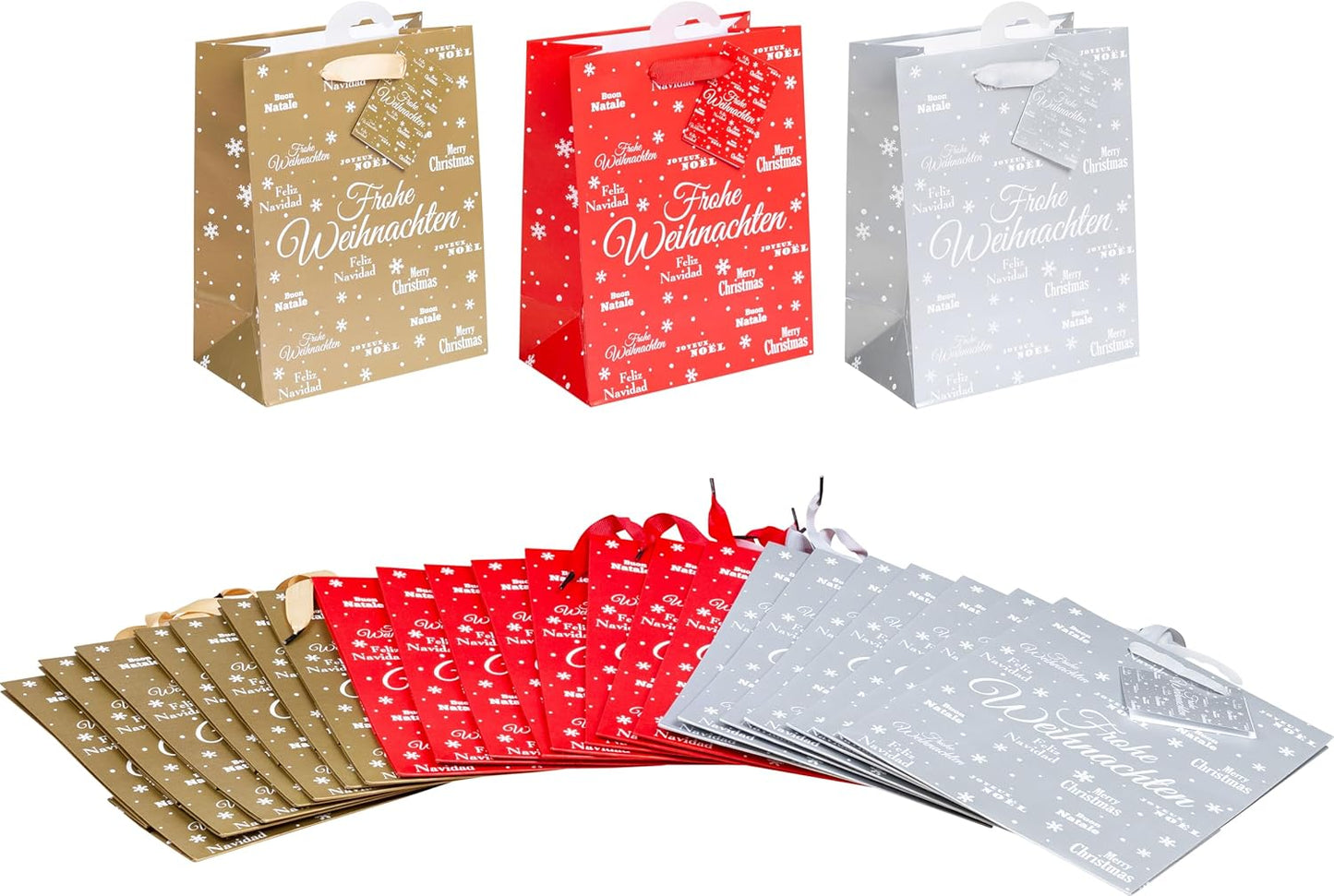 Geschenktaschen-Set mit Glitter-Design, 1 stück (25er Pack) Rot, Gold, Silber