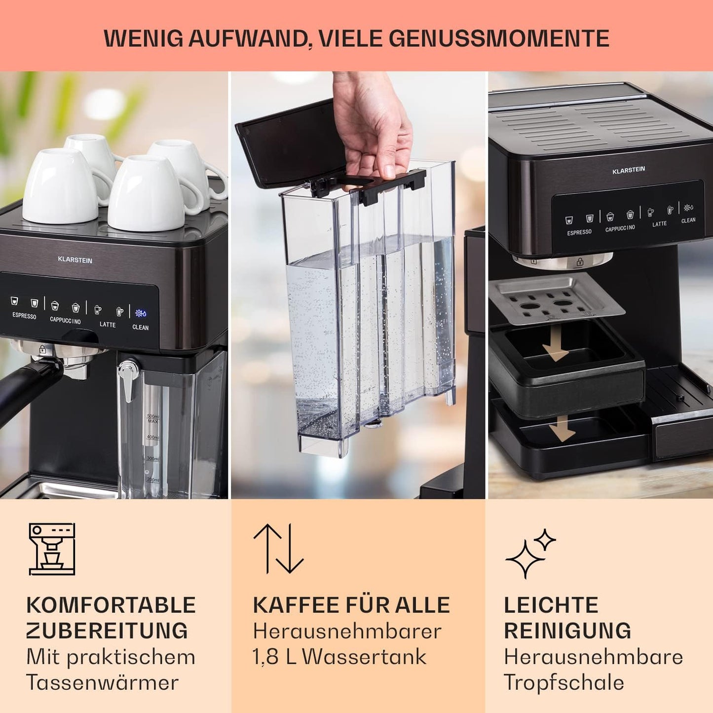 Espresso-Siebträgermaschine, 1.8L Schwarz
