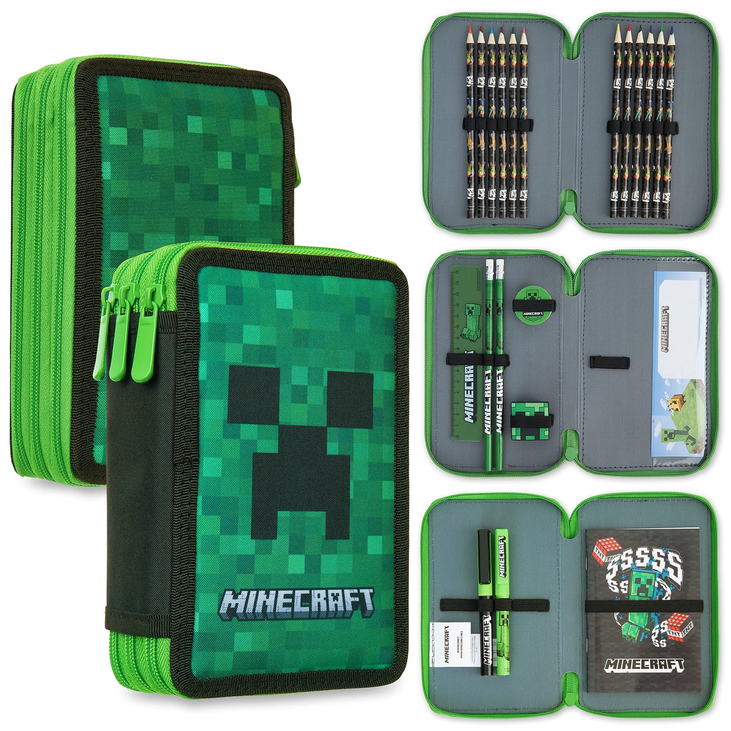Federmäppchen mit Schreibwaren für Gamer, Grün Creeper