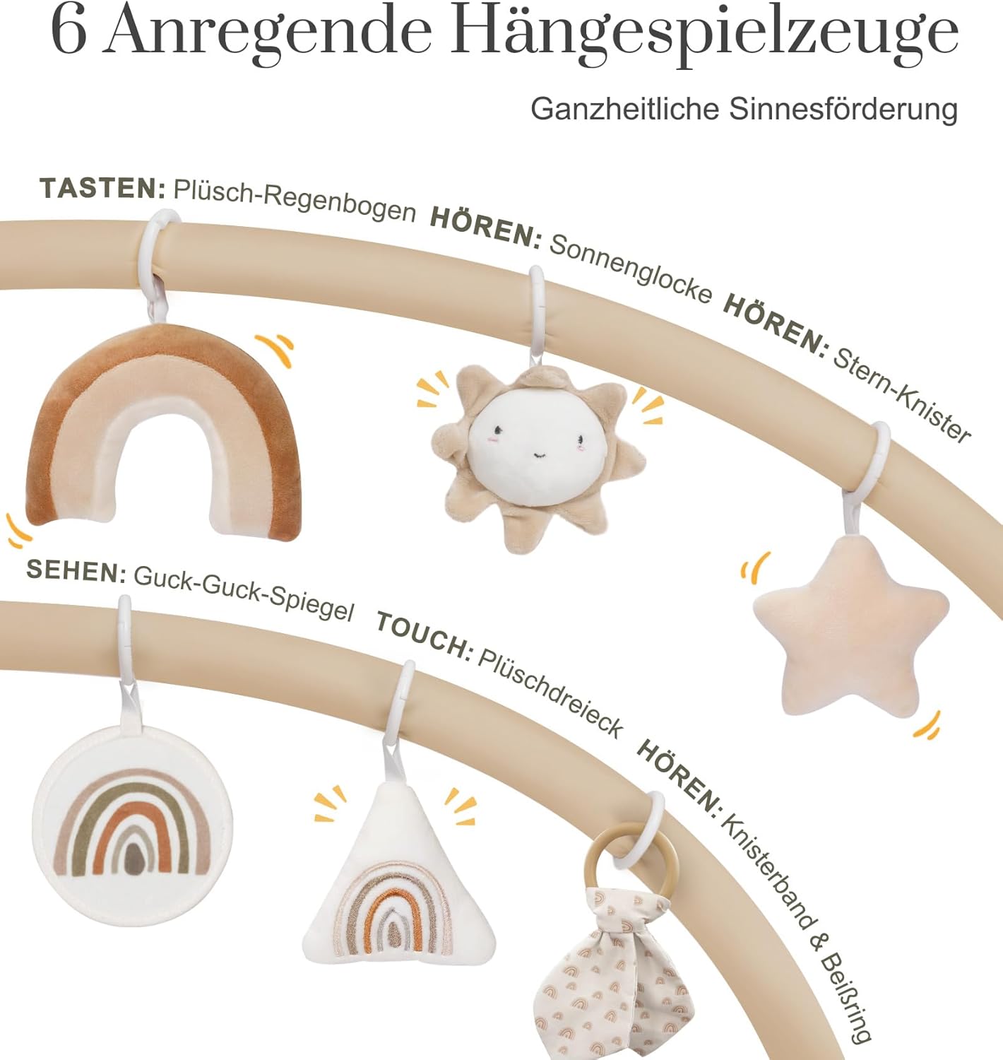 Spielbogen mit Krabbeldecke und Spielzeugen (ab Geburt), Braun