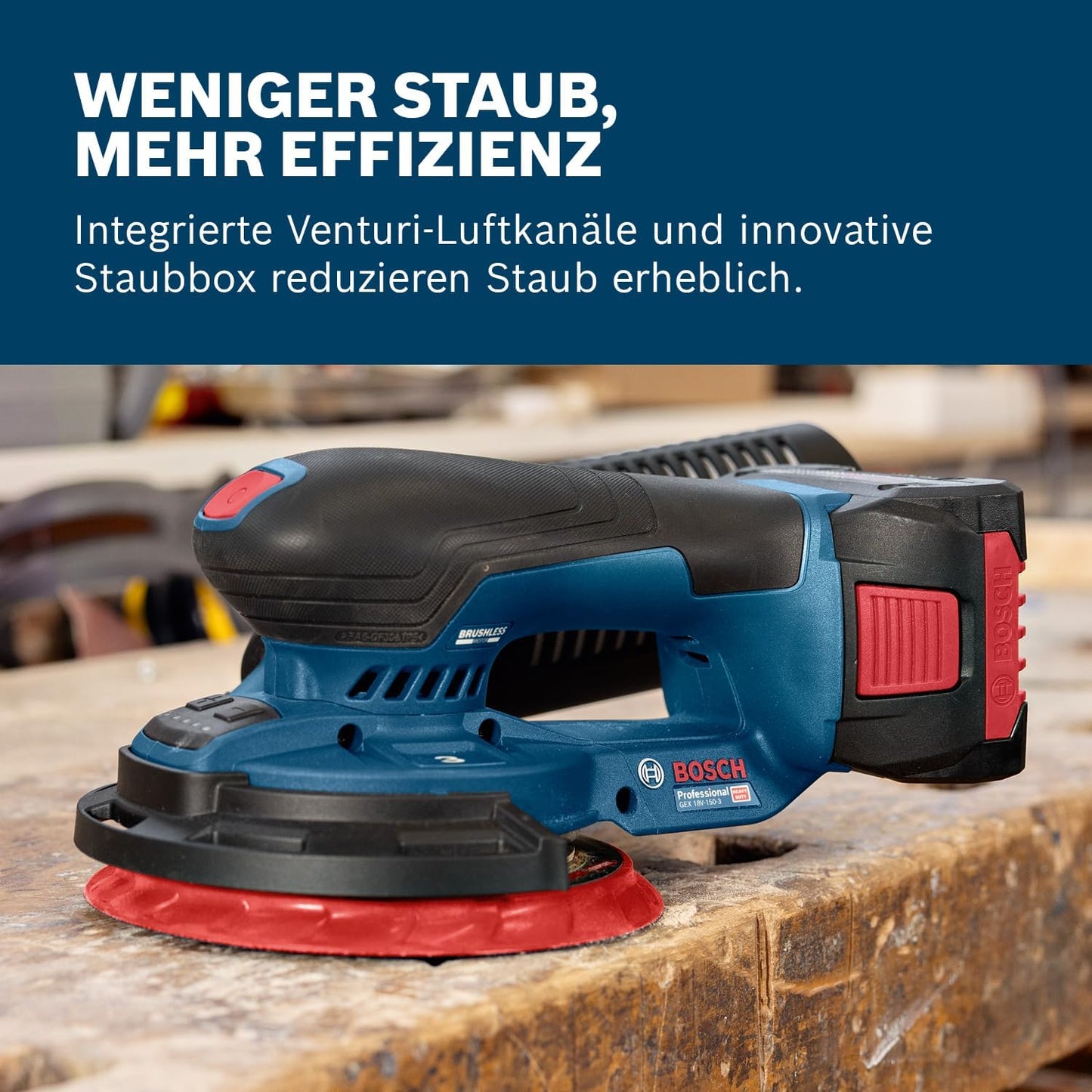 kku-Exzenterschleifer GEX 18V-150-3, +Schleifpapier + Staubbox + L-Boxx