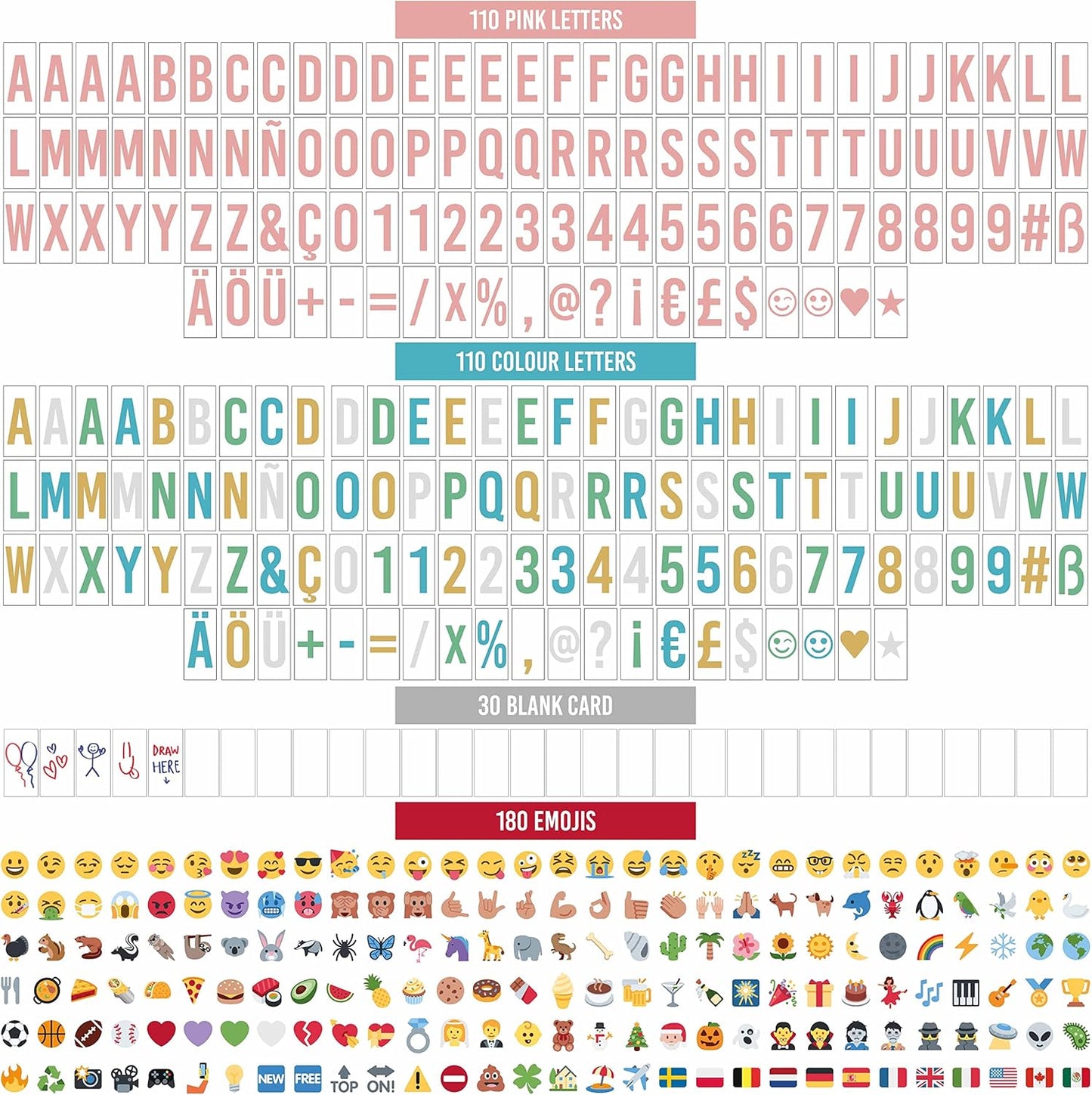 LED-Lichtbox mit Buchstaben & Emojis, Rosegold