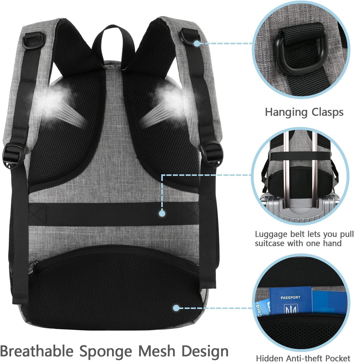 Laptoprucksack mit USB-Anschluss, 15,6 Zoll / Grau