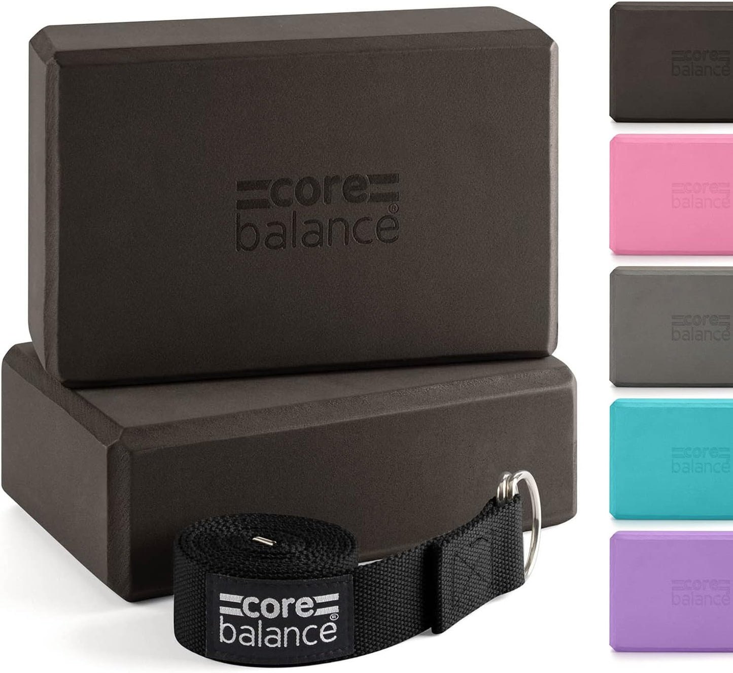 Yoga Block-Set mit Gurt, Schwarz