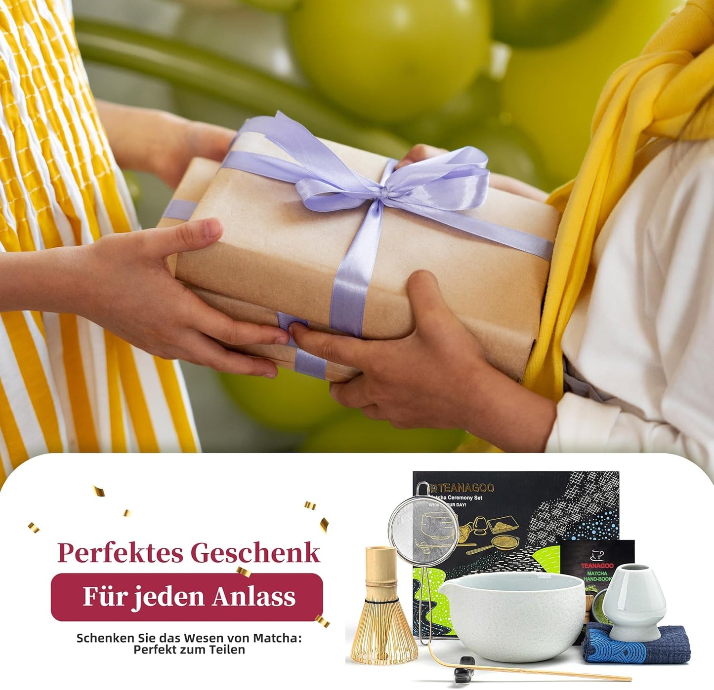 7-teiliges Matcha Tee-Set mit Schale und Besen, 7Stück/Set, Schüssel mit Ausgiesser Grau-lt.