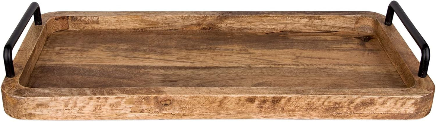 Serviertablett aus Mangoholz mit Metallgriffen, 60 x 30 x 3 cm