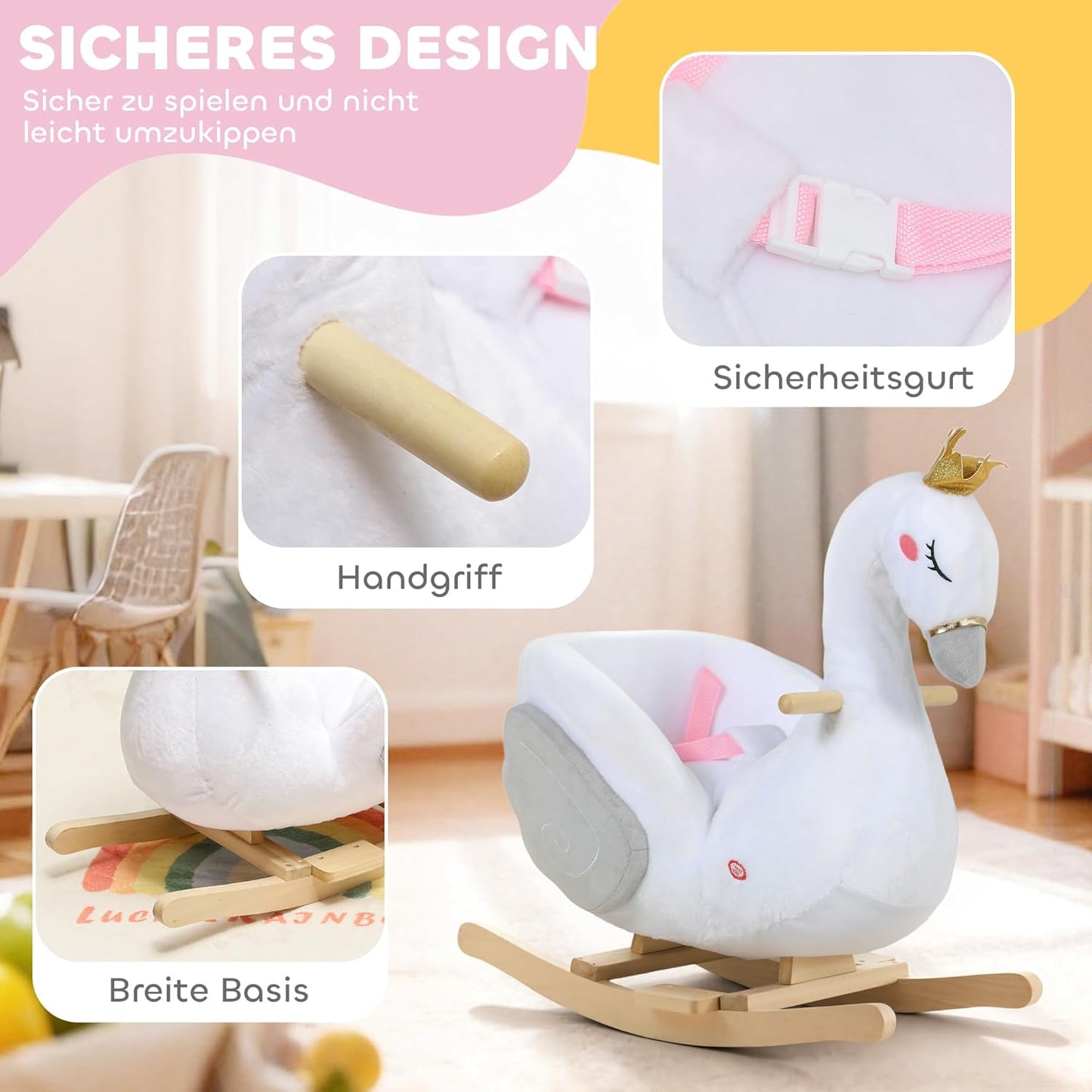 Schaukeltier mit Schlaflied und Sicherheitsgurt