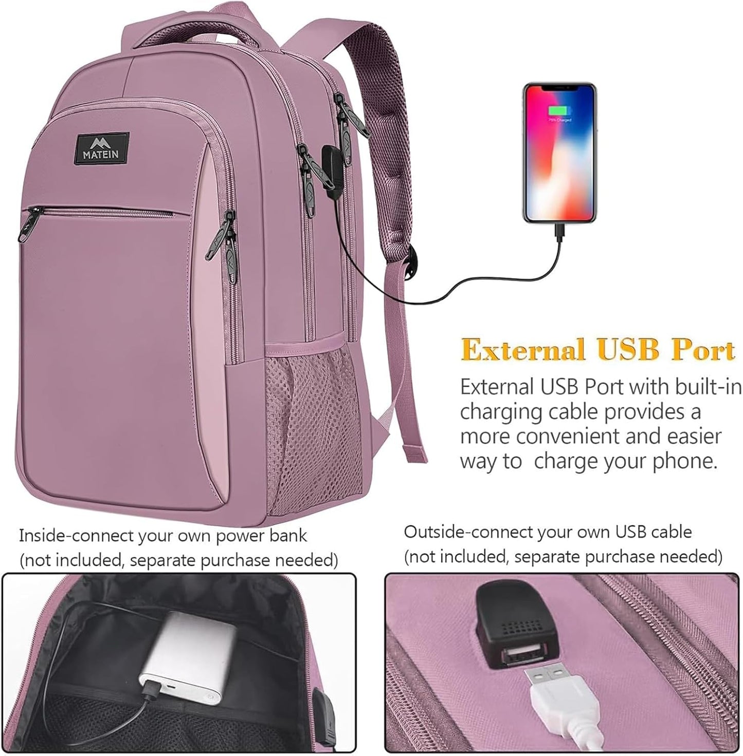 Business Laptop Rucksack mit USB Ladeanschluss, 15.6" Lila
