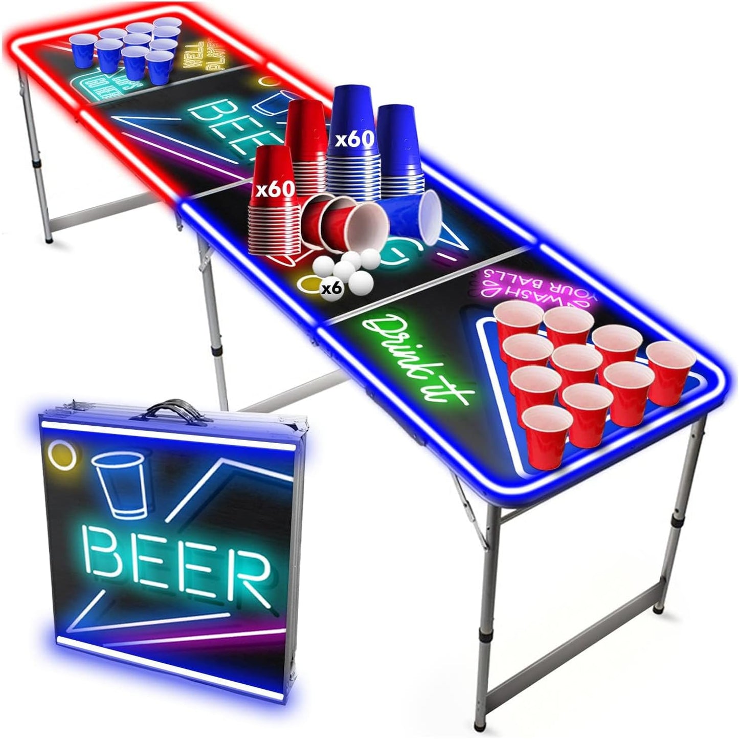 Beer Pong Tisch-Set mit Bechern und Bällen, Tisch + 120 Becher