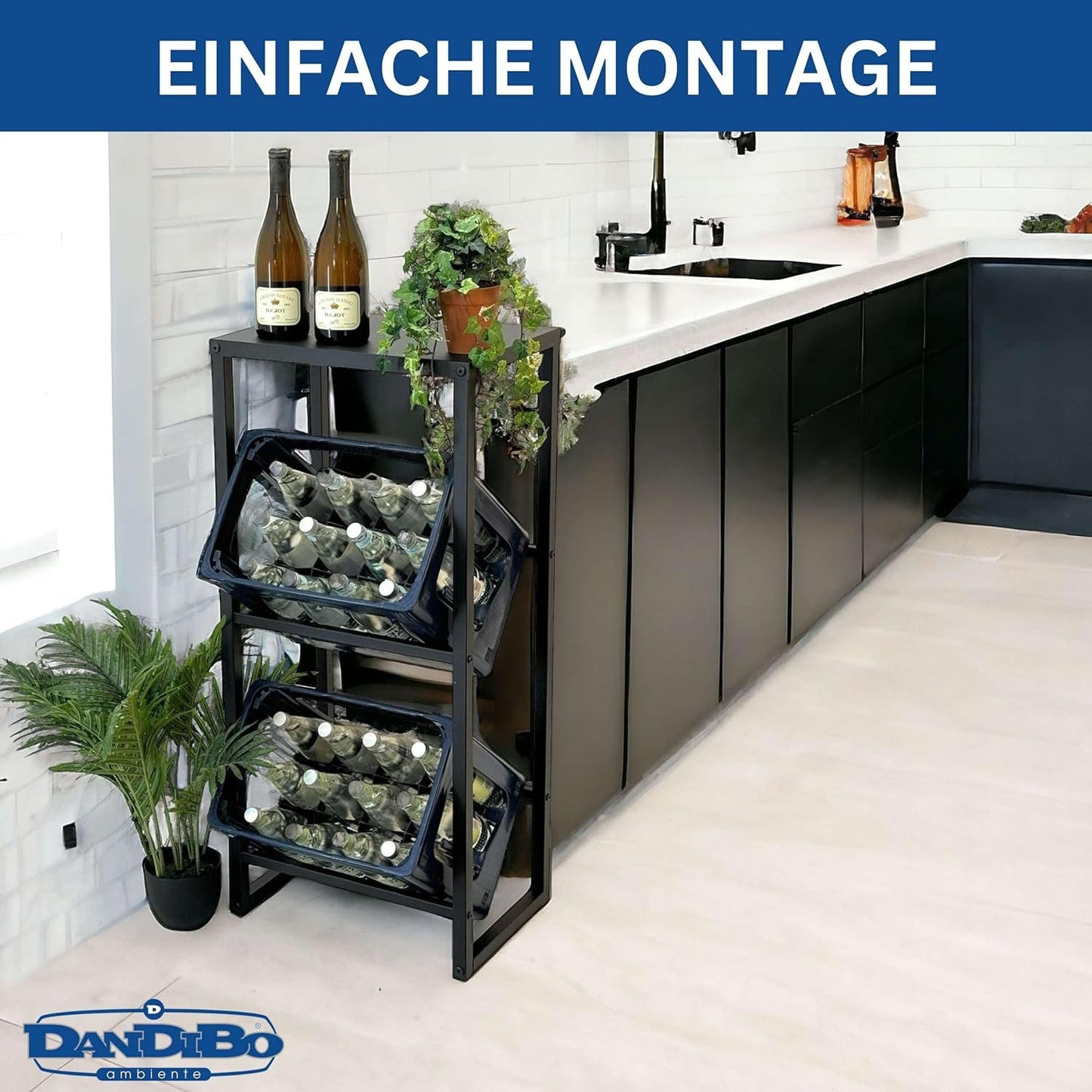 Getränkekistenregal mit Ablage für 2 Kisten, 2 Kisten Breite 47 cm