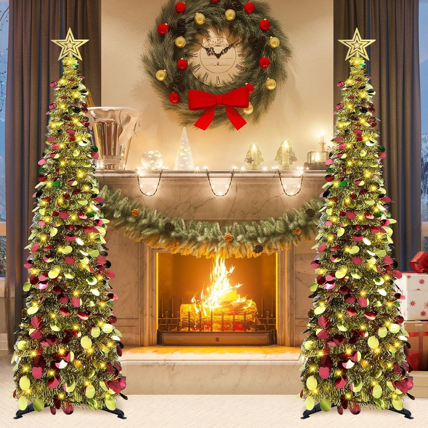 Pop-Up Lametta Weihnachtsbaum, 152.4 cm Buntes Gold