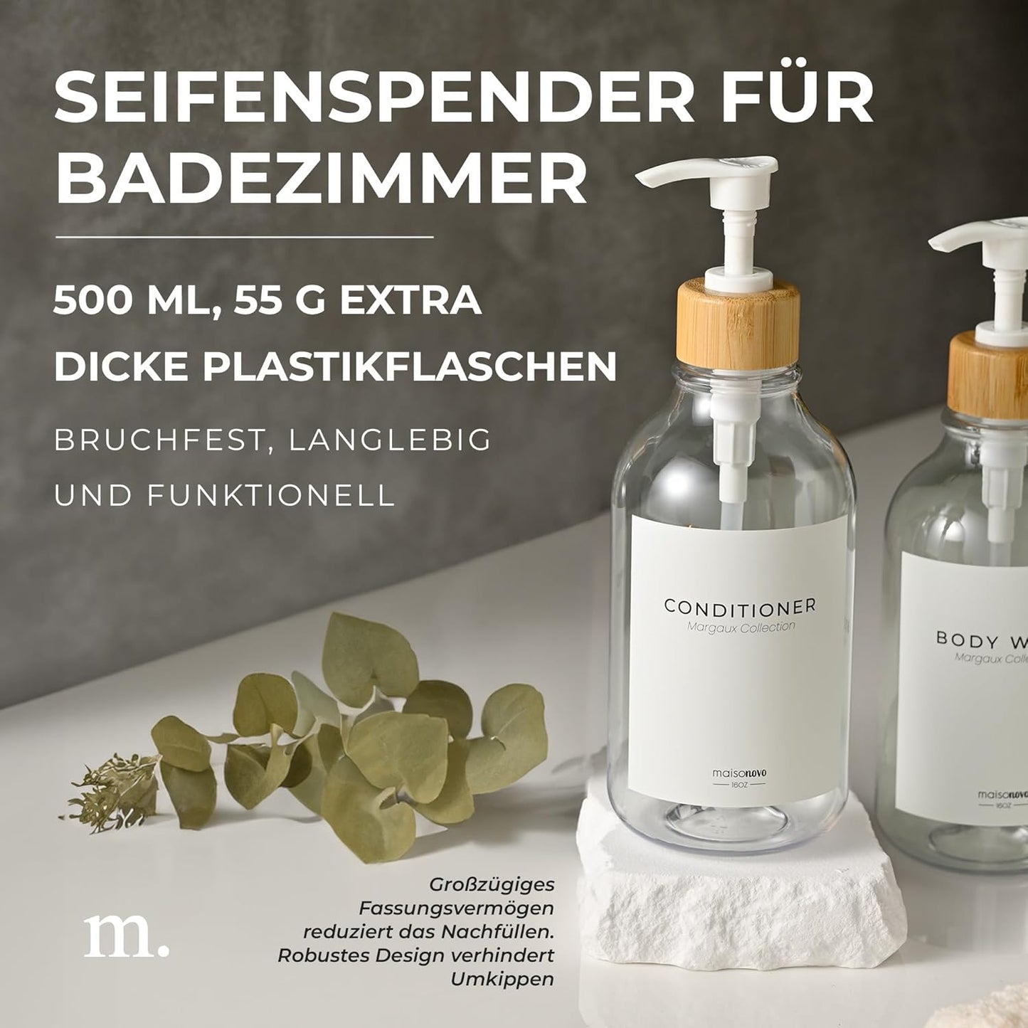 3er-Set Shampoo- und Seifenspender, Bambus Klar 3er-set