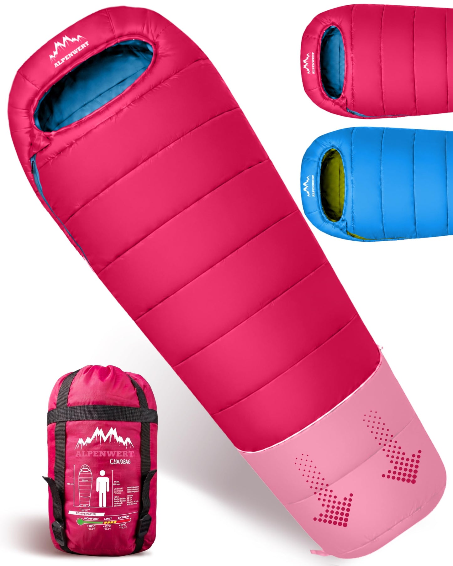 Kinderschlafsack Sommer Mumienschlafsack, Pink/Hellblau