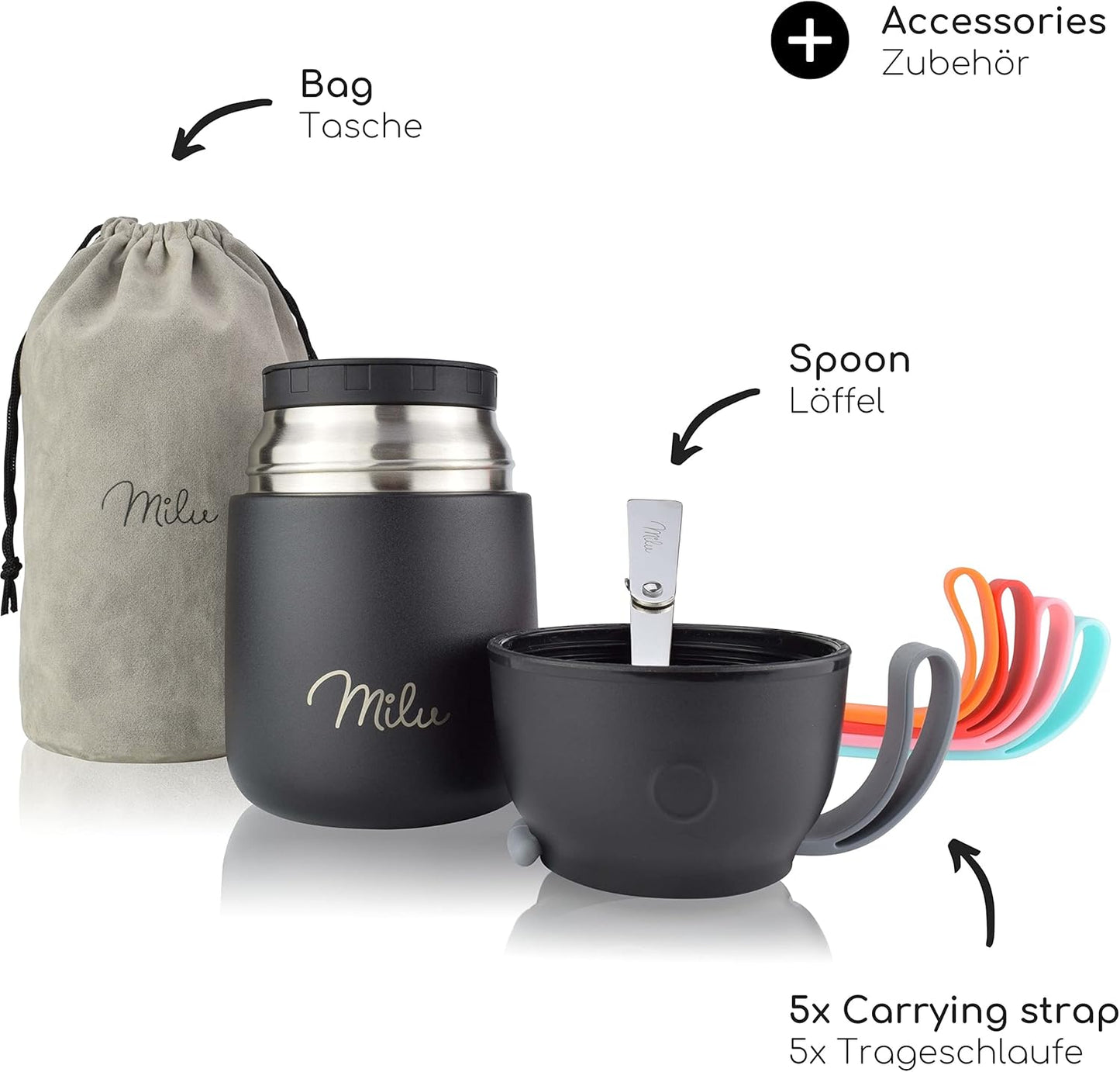 Thermobehälter mit Löffel, Schwarz / 450ml