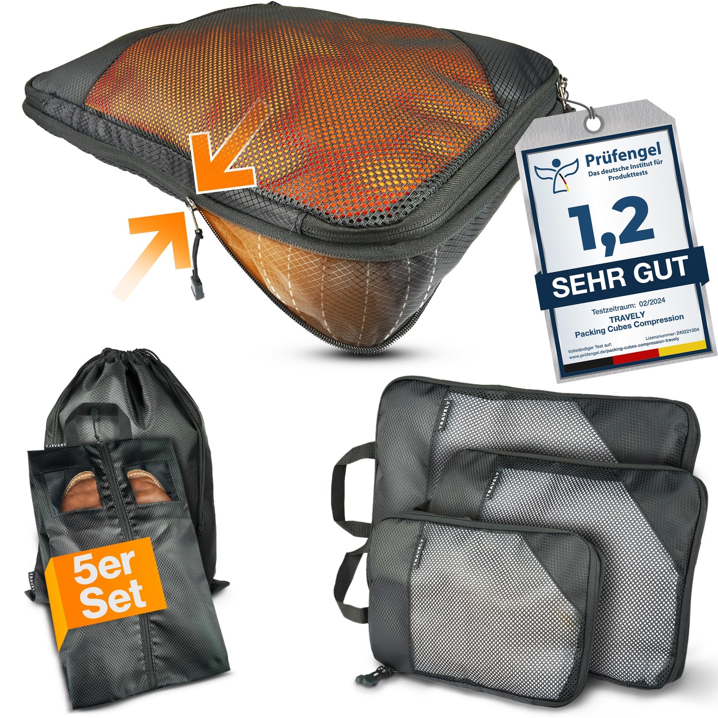 5-teiliges Packwürfel-Set, Schwarz 5 Teile Gr. Set