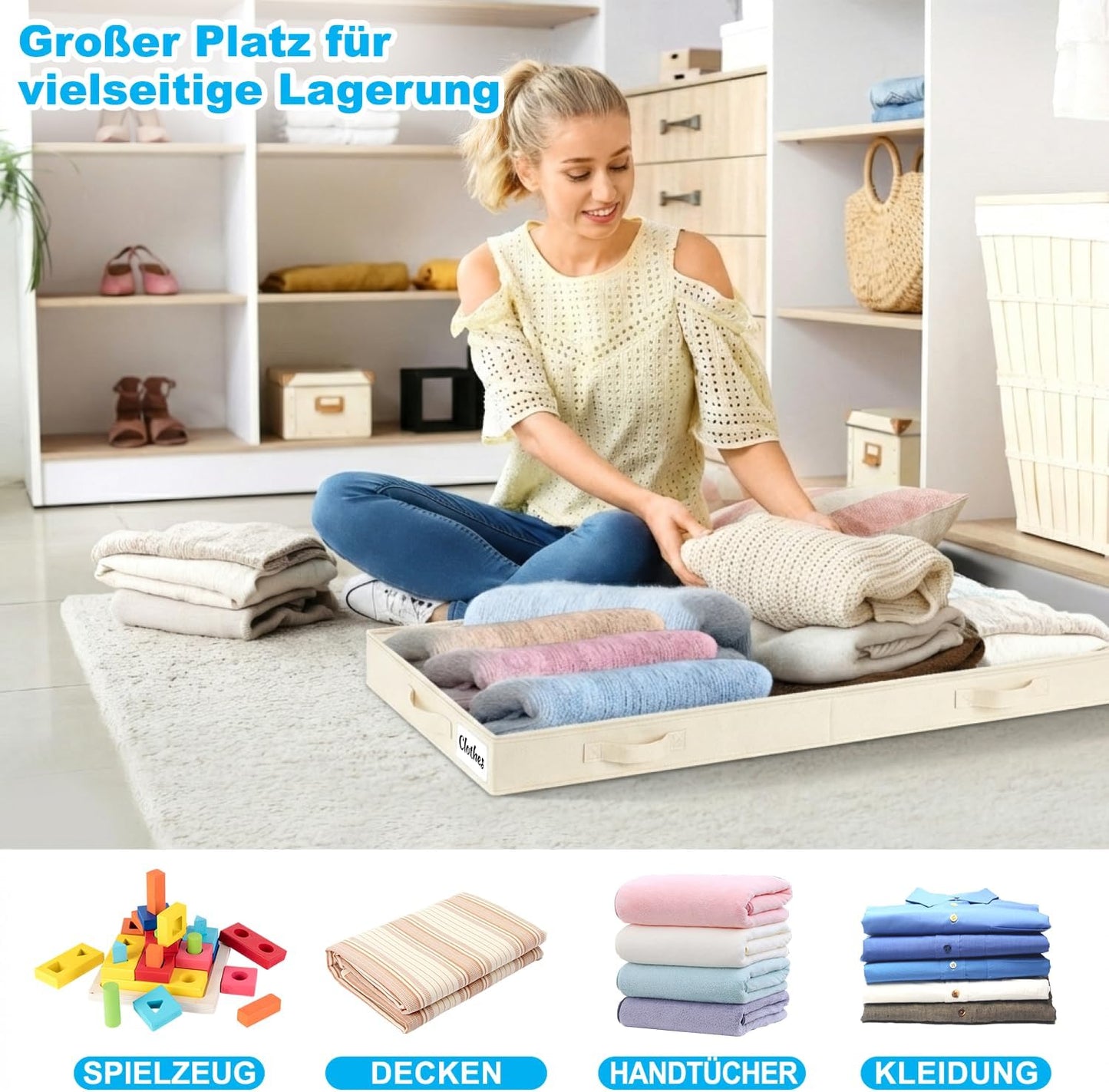 Unterbett Aufbewahrungsbox-Set (2 Stück, faltbar), Weiss-4pcs 10 cm