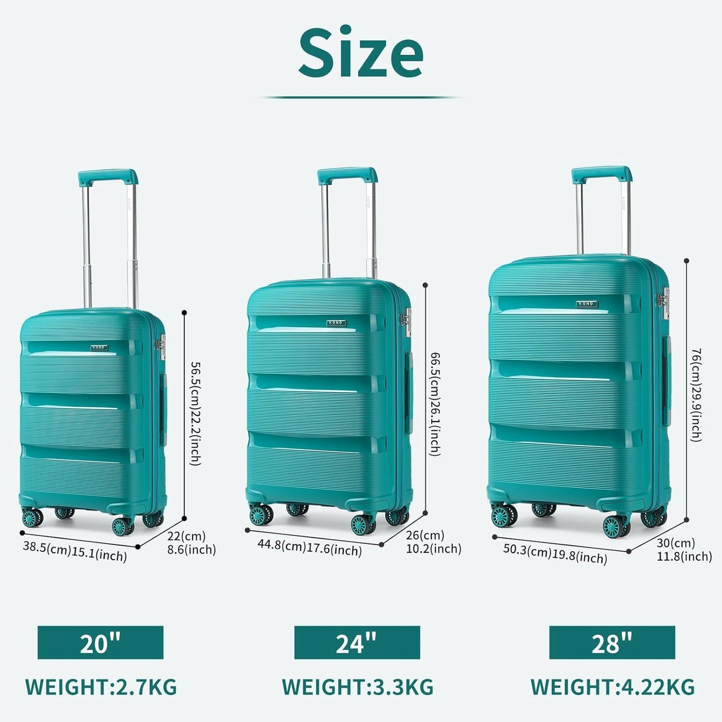 3-teiliges Hartschalenkoffer-Set mit TSA Schloss, Medium, Large, Extra Large Türkis Grün